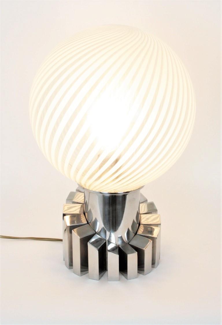 Italian La Murrina Table Lamp, Glass Globe and Chrome Base For Sale 2