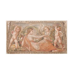 Fresque italienne « La Signora & Putti », peinte à la main, de grand format
