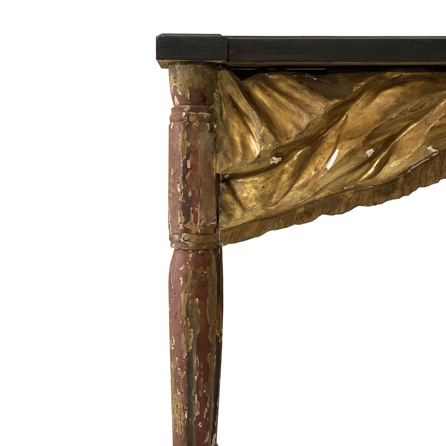 Hand-Carved Italian Lacquered and Gilded Console with 18th and 19th Century Wood For Sale