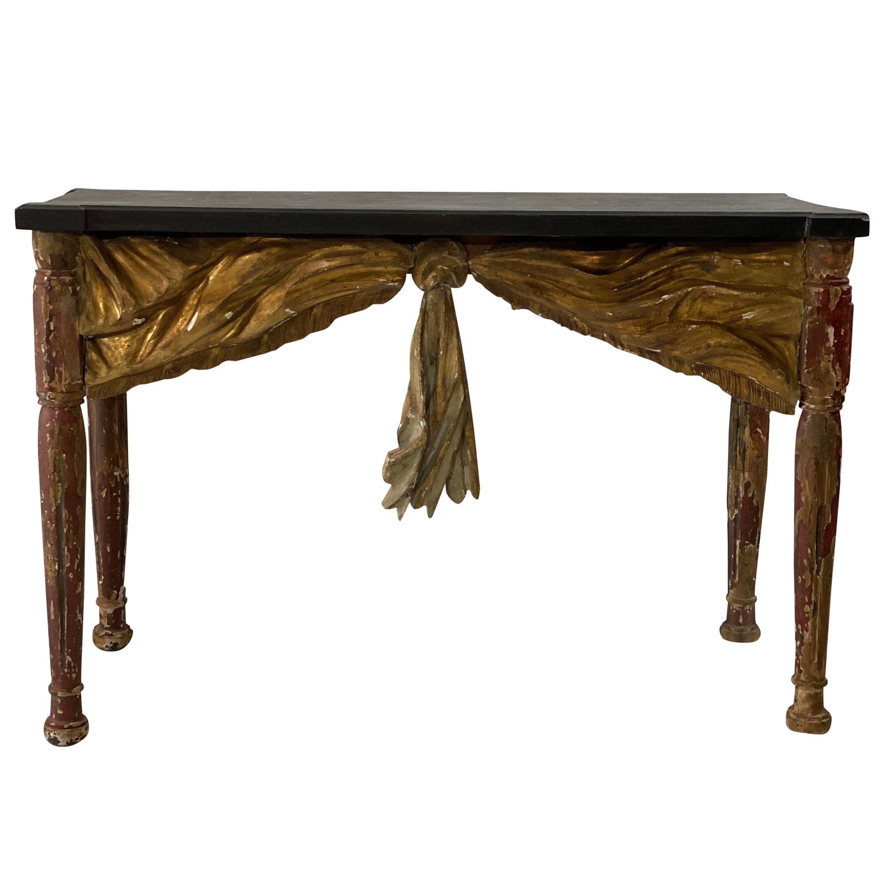 Italian Lacquered and Gilded Console with 18th and 19th Century Wood For Sale