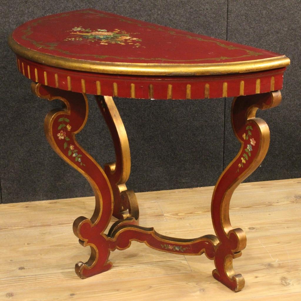Italian Lacquered and Painted Crescent Console, 20th Century For Sale 7