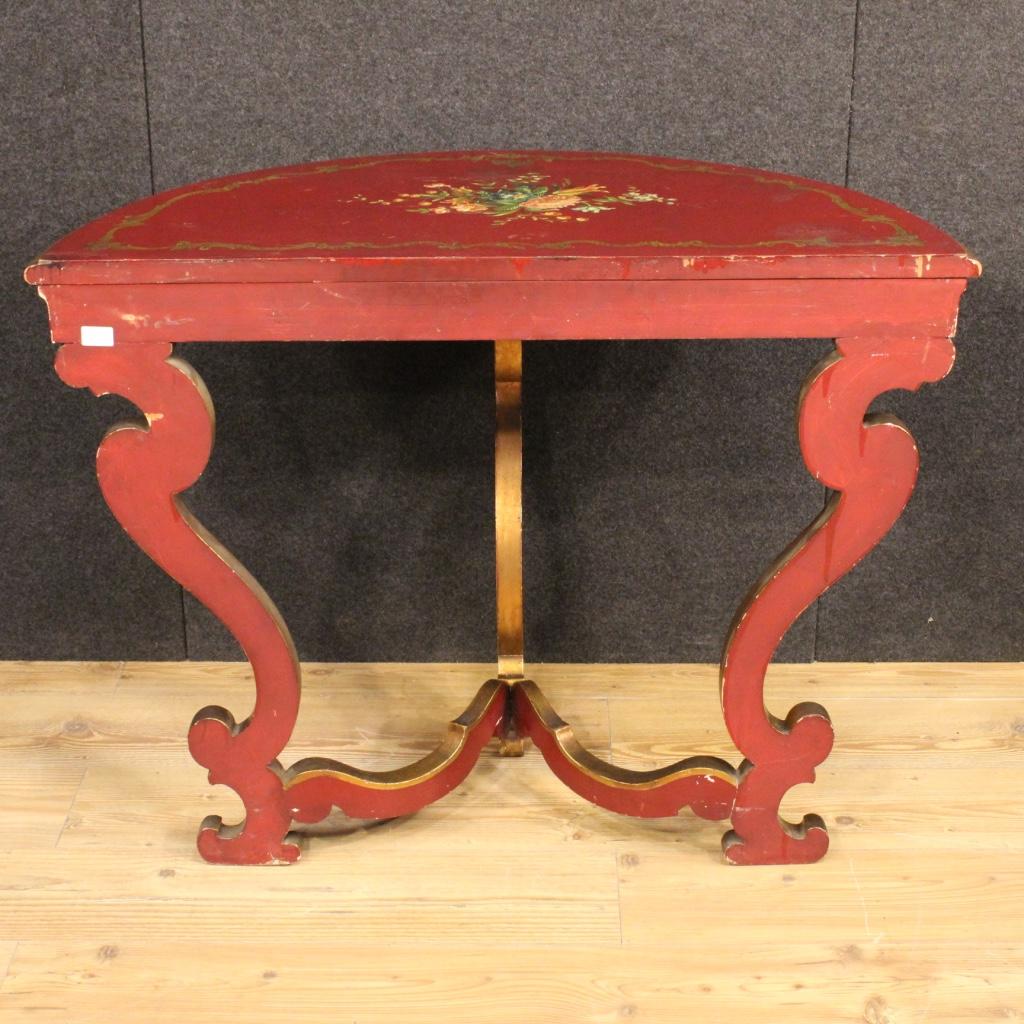 Wood Italian Lacquered and Painted Crescent Console, 20th Century For Sale