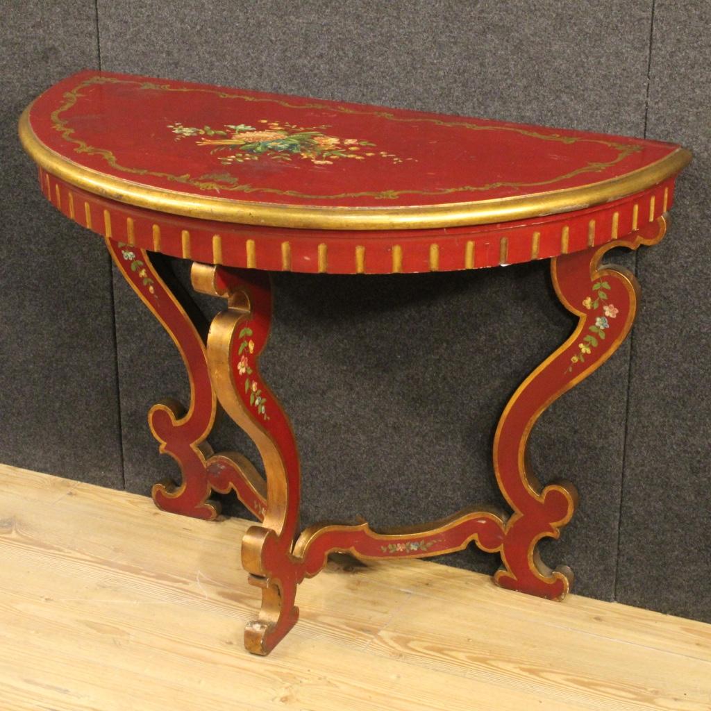 Italian Lacquered and Painted Crescent Console, 20th Century For Sale 1
