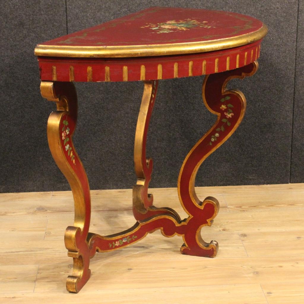 Italian Lacquered and Painted Crescent Console, 20th Century For Sale 2