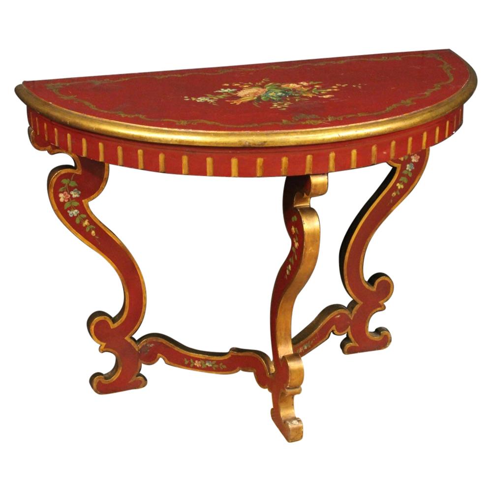 Italian Lacquered and Painted Crescent Console, 20th Century For Sale