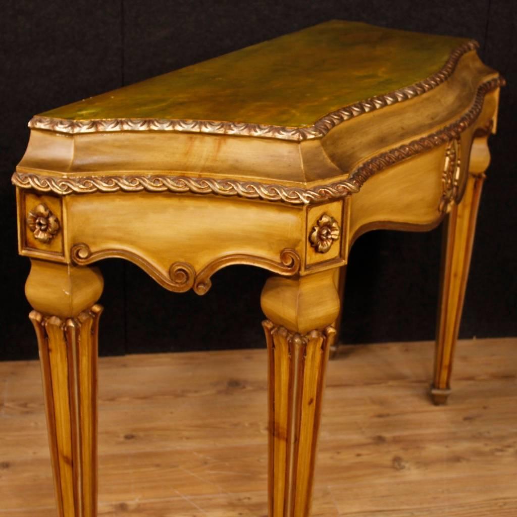 Italian Lacquered and Silvered Console Table in Louis XVI Style 20th Century In Good Condition In Vicoforte, Piedmont