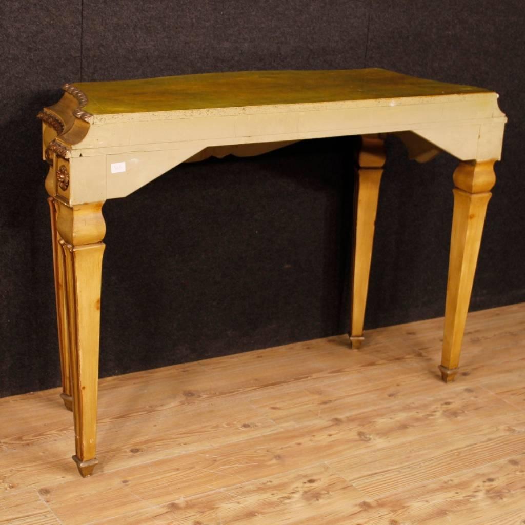 Italian Lacquered and Silvered Console Table in Louis XVI Style 20th Century 1