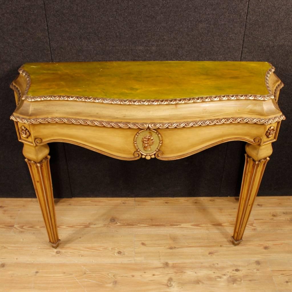 Italian Lacquered and Silvered Console Table in Louis XVI Style 20th Century 2