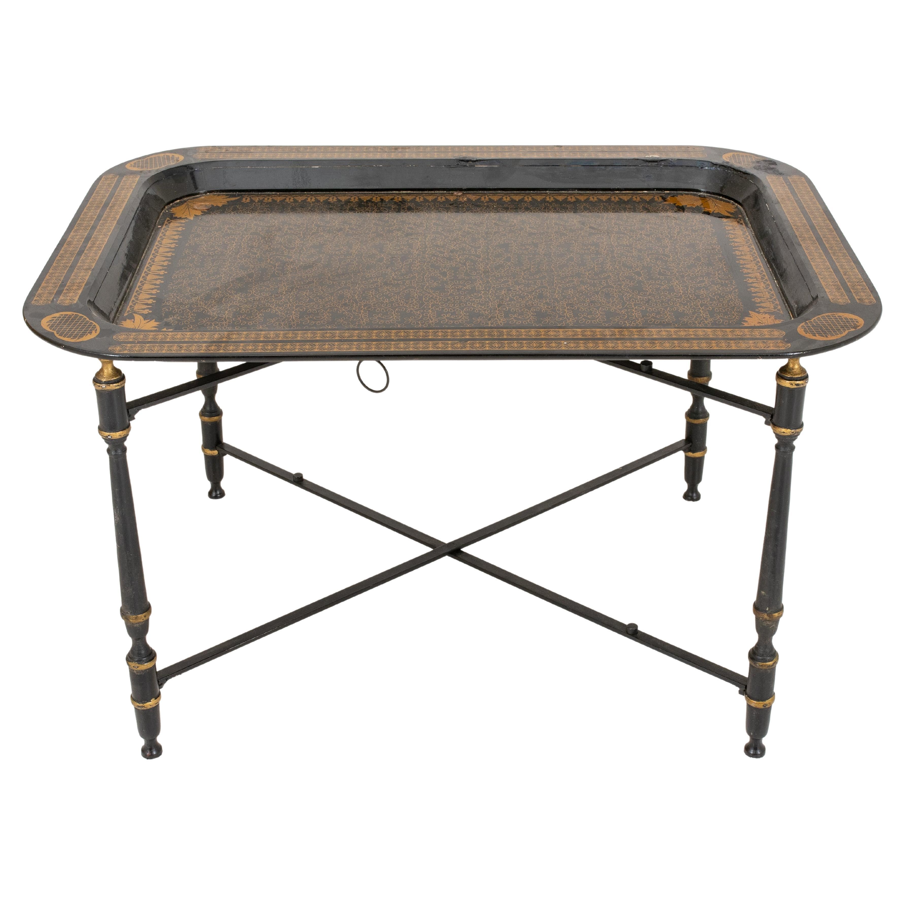 Italian Lacquered Black & Gold Tray Table