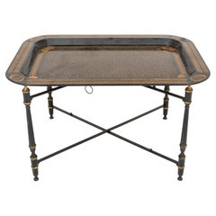 Italian Lacquered Black & Gold Tray Table