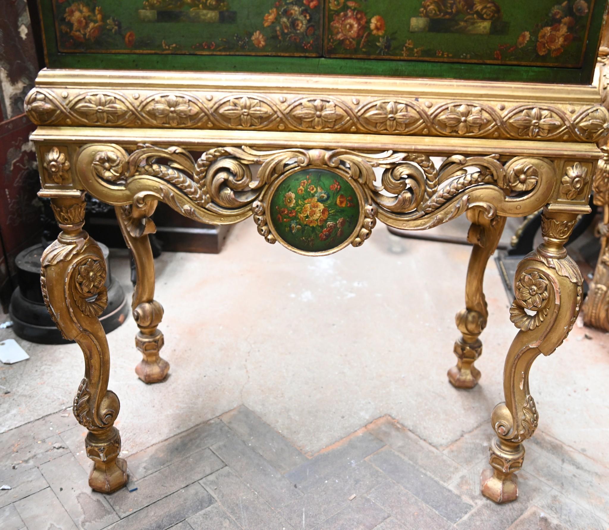 Italian Lacquered Cabinet on Stand Painted Floral Gilt Base For Sale 10