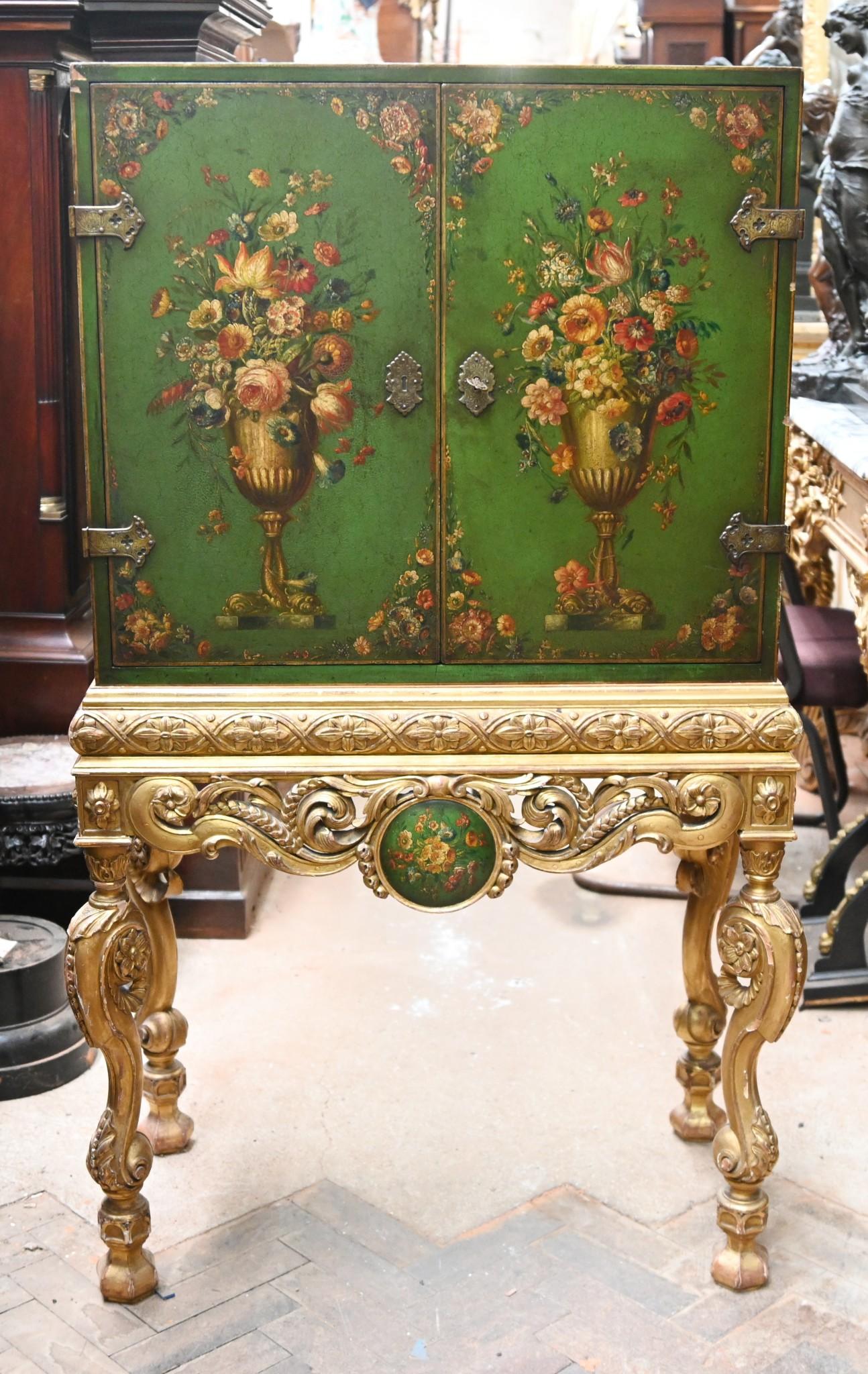 Italian Lacquered Cabinet on Stand Painted Floral Gilt Base For Sale 11