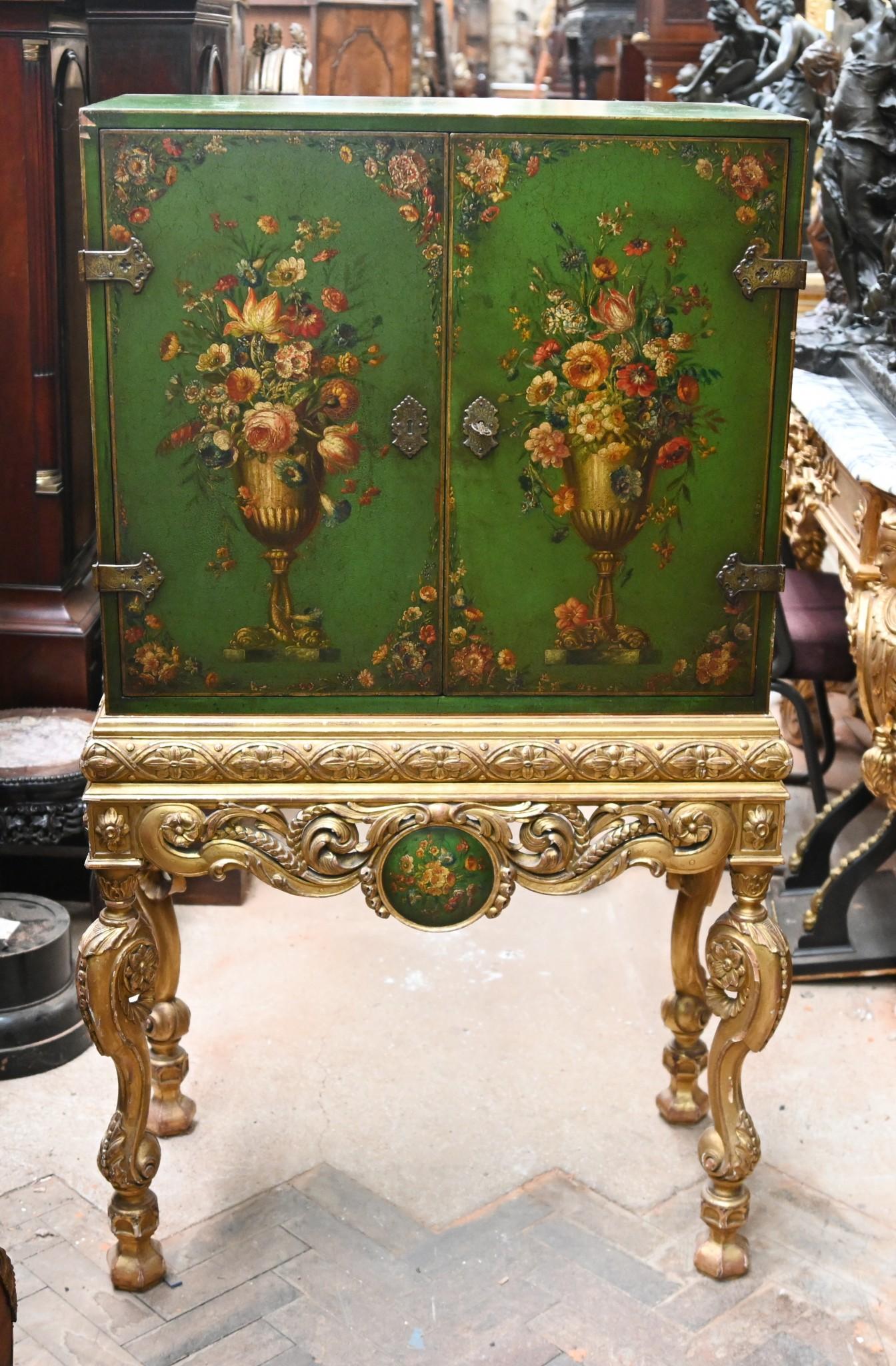 Italian Lacquered Cabinet on Stand Painted Floral Gilt Base For Sale 12