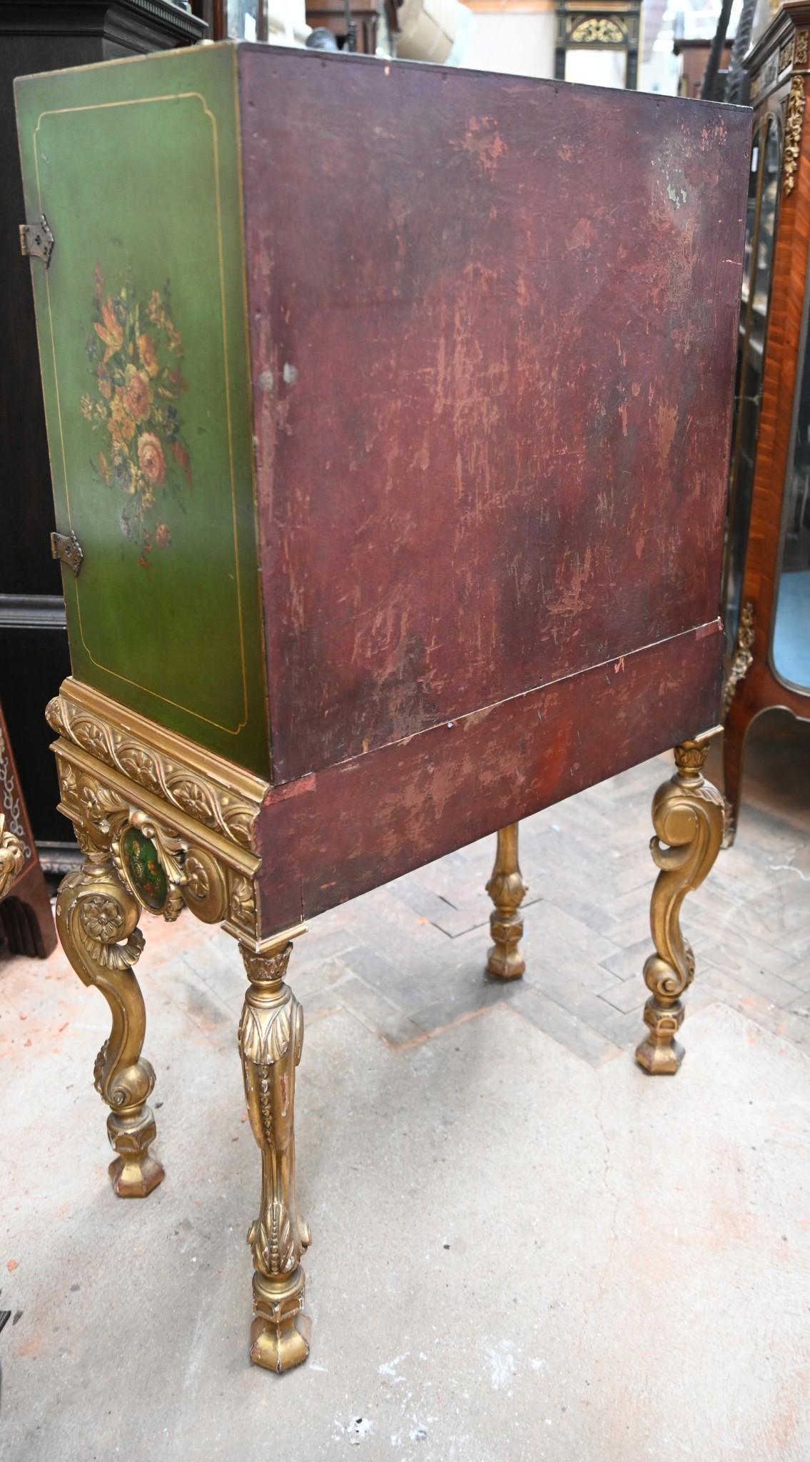 Italian Lacquered Cabinet on Stand Painted Floral Gilt Base In Good Condition For Sale In Potters Bar, GB