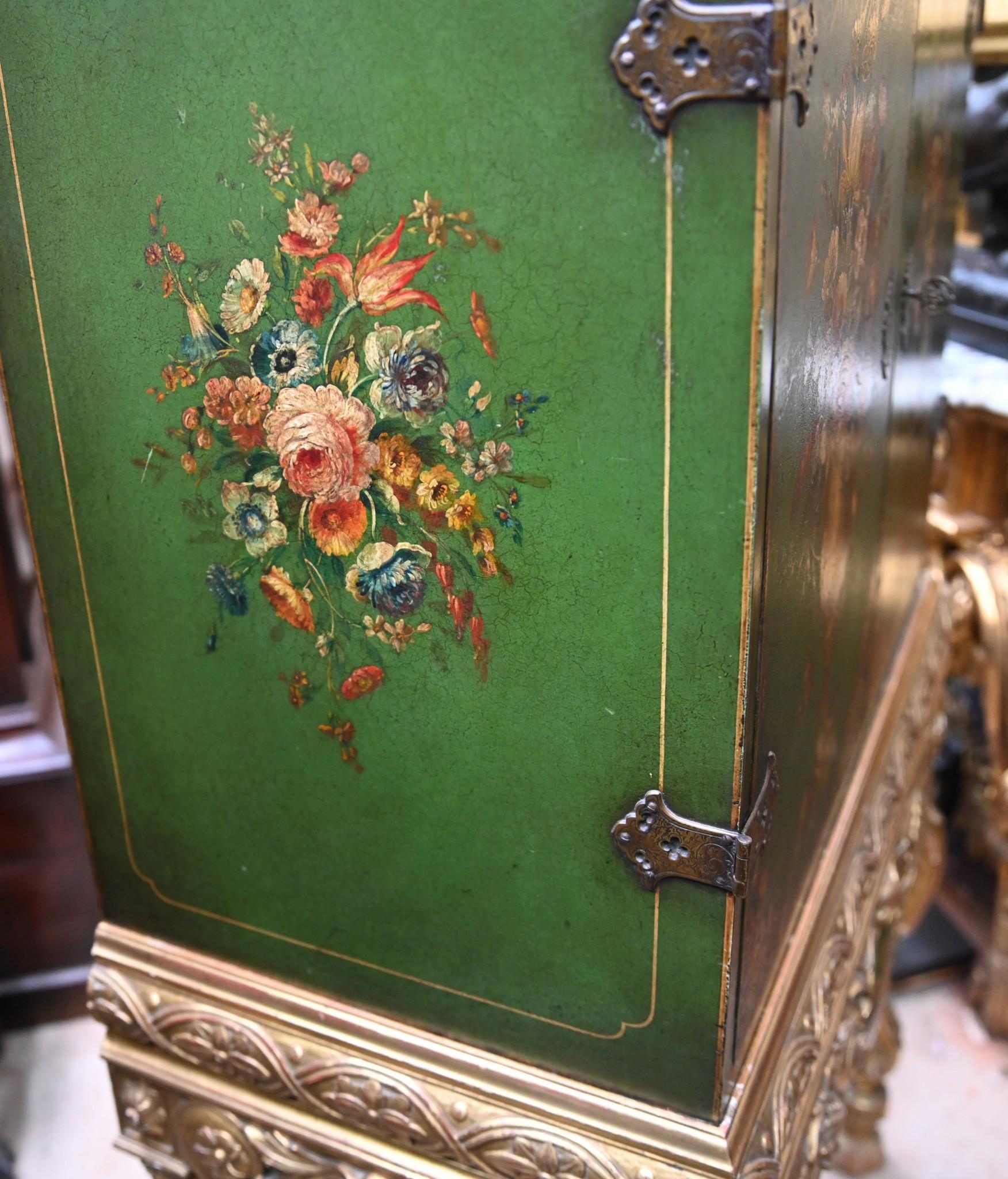Early 20th Century Italian Lacquered Cabinet on Stand Painted Floral Gilt Base For Sale
