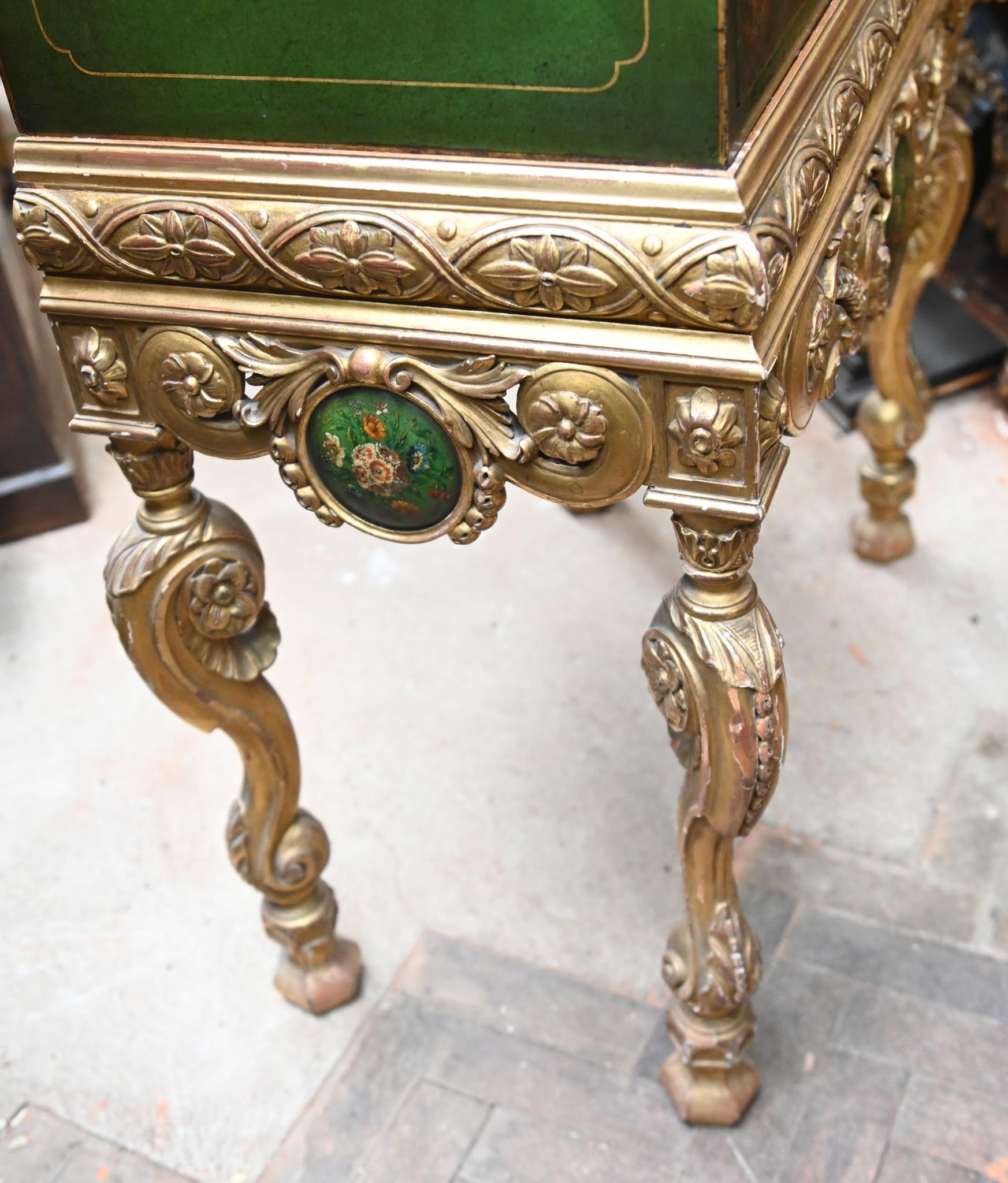 Giltwood Italian Lacquered Cabinet on Stand Painted Floral Gilt Base For Sale