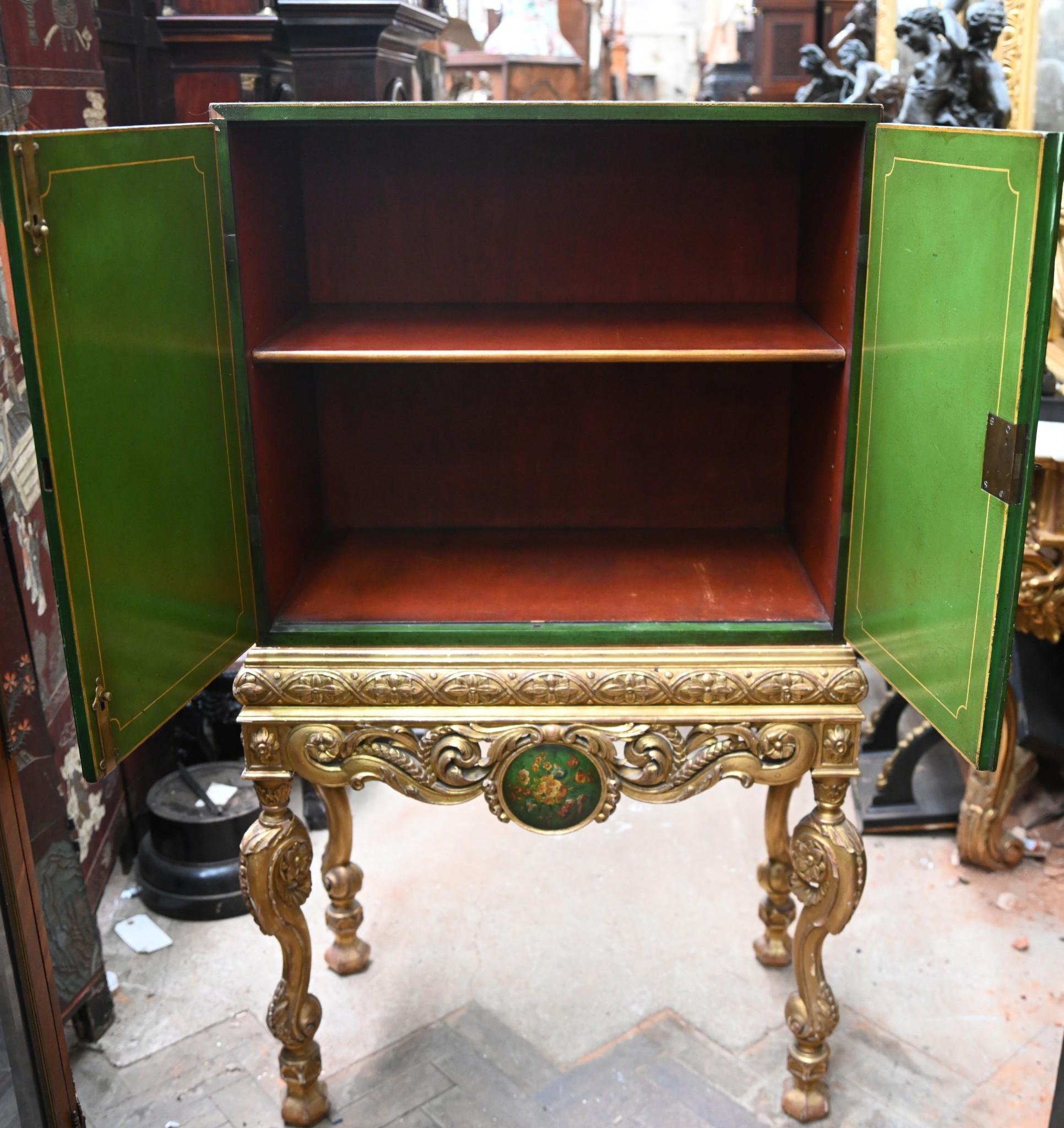 Italian Lacquered Cabinet on Stand Painted Floral Gilt Base For Sale 2
