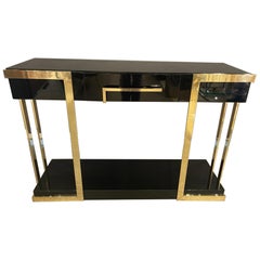 Italian Lacquered Console Tables on Brass Frame Italian Lacquered Console Tables on Brass Frame