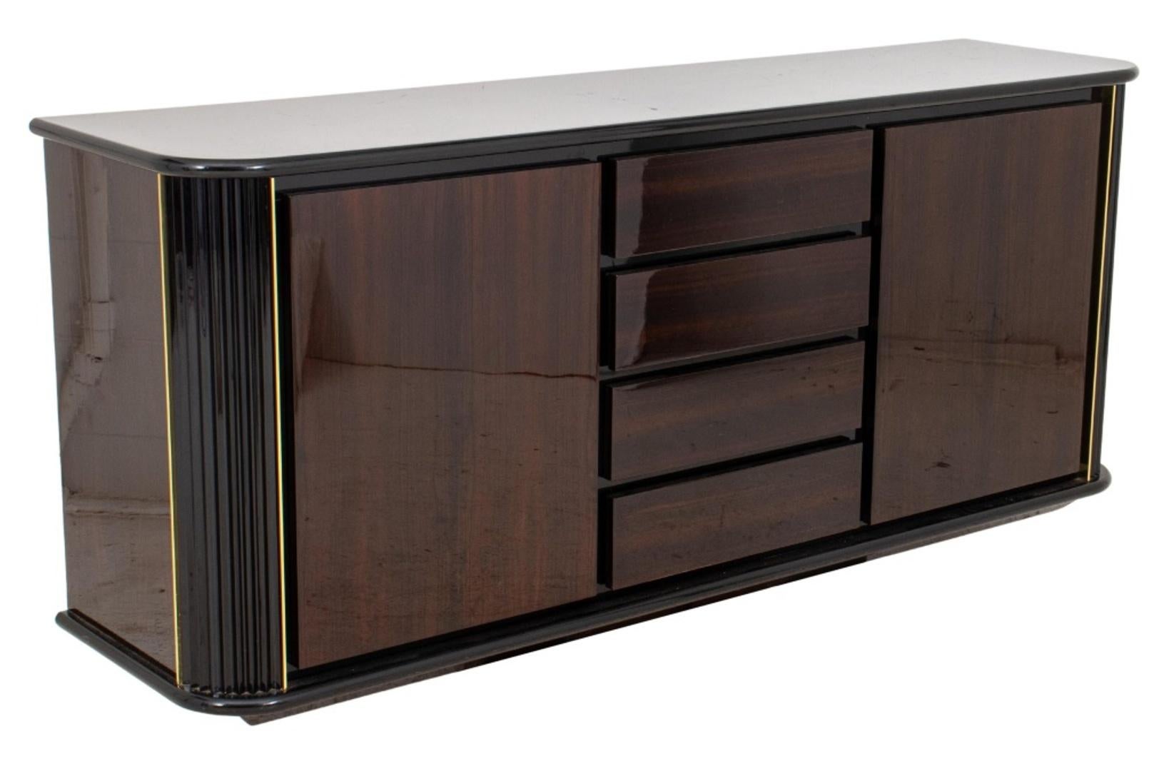 Post-Modern Italian Lacquered Faux Rosewood Credenza, 1980s For Sale