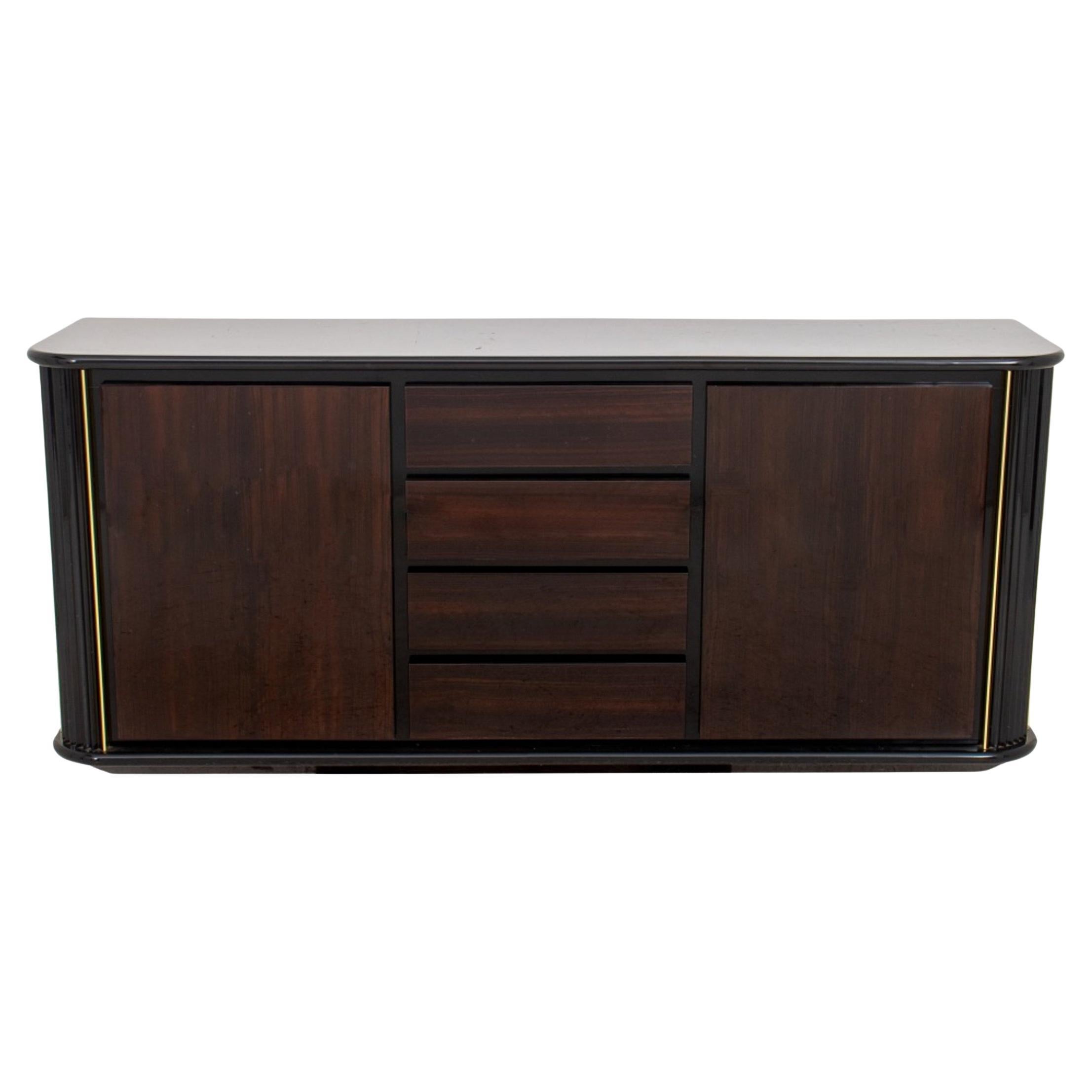 Italian Lacquered Faux Rosewood Credenza, 1980s For Sale