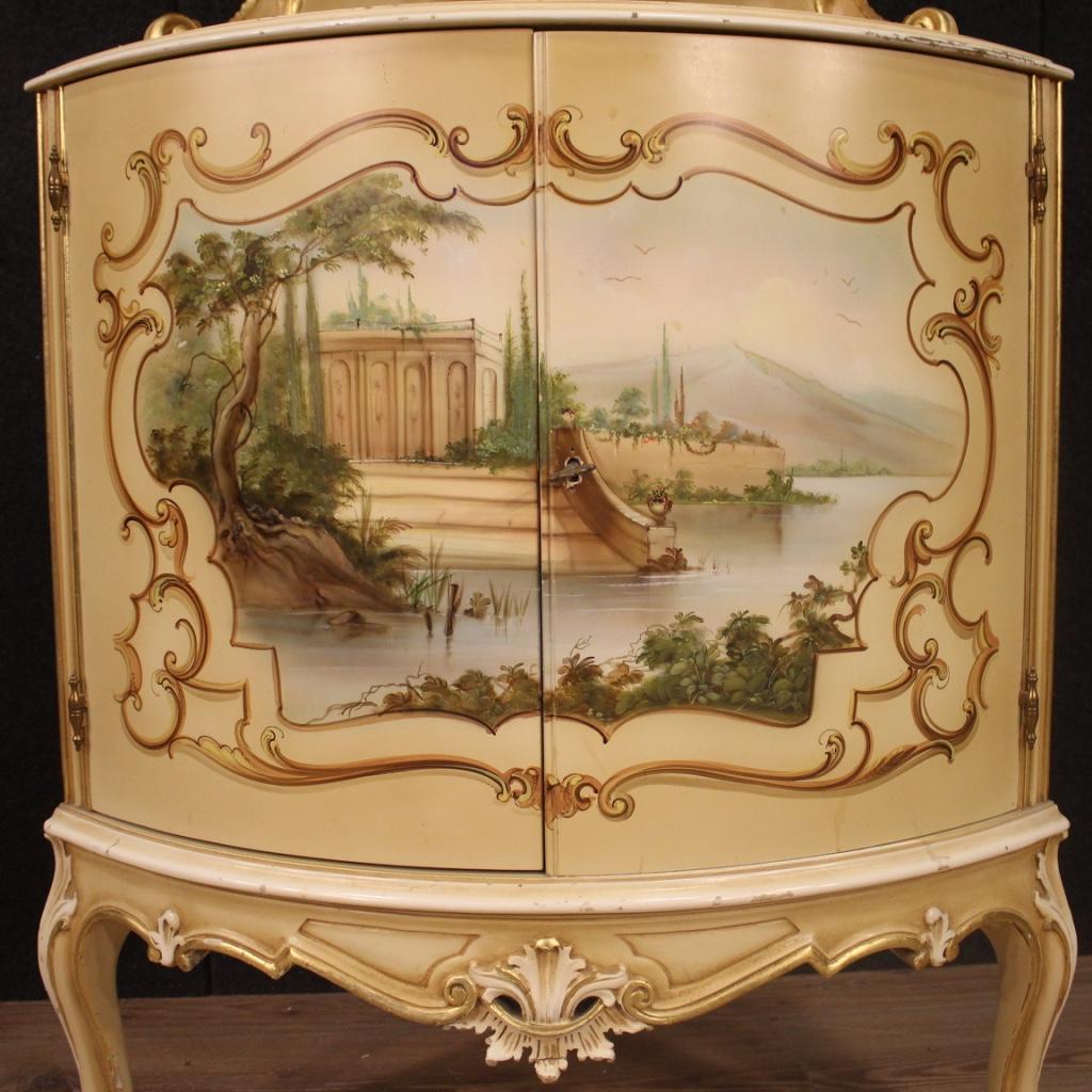 Wood Italian Lacquered, Gilded and Painted Corner Cabinet, 20th Century For Sale