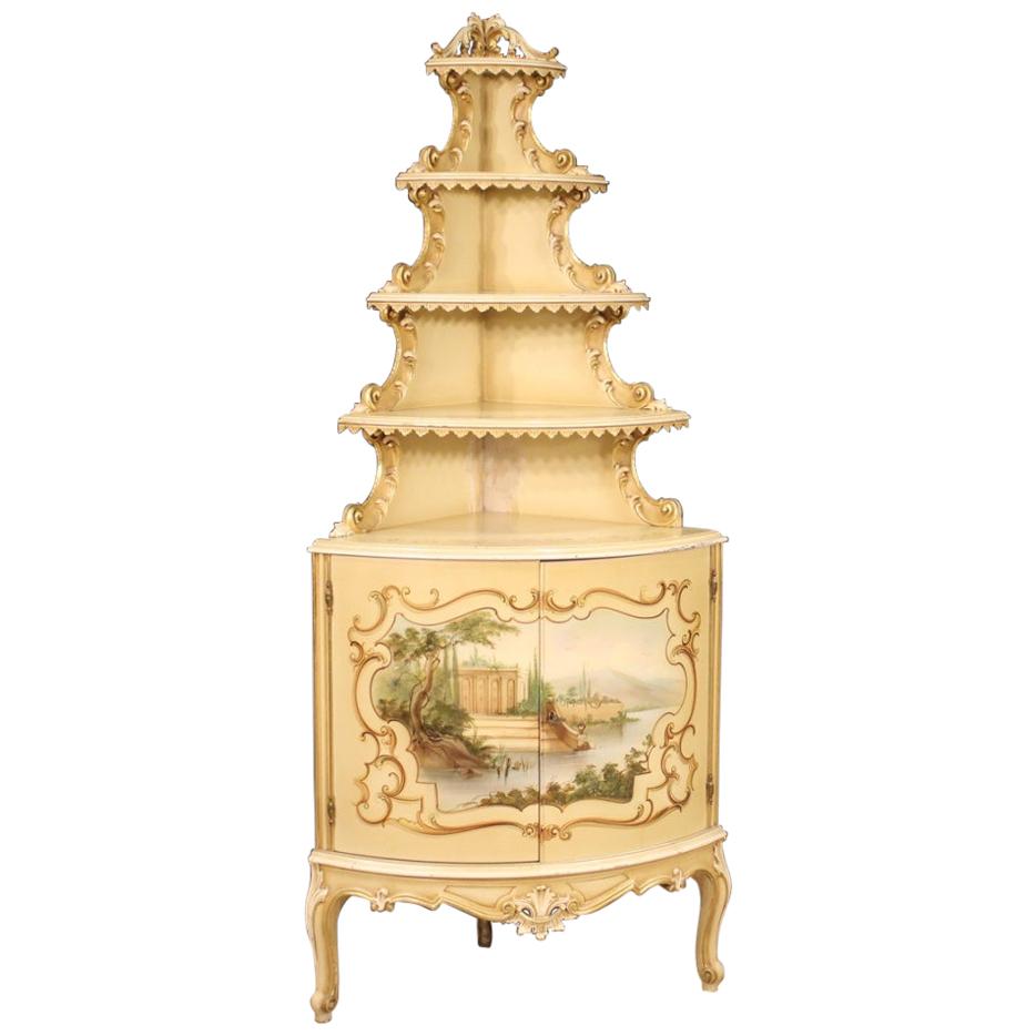 Italian Lacquered, Gilded and Painted Corner Cabinet, 20th Century For Sale