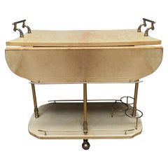 Vintage Italian Lacquered Goatskin and Brass Bar Cart by Aldo Tura
