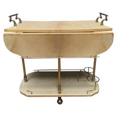 Italian Lacquered Goatskin and Brass Bar Cart by Aldo Tura