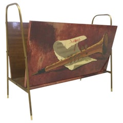 Italian Lacquered Goatskin and Brass Magazine Rack