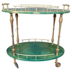 Italian Lacquered Goatskin Bar Cart by Aldo Tura, 1960s Italian Lacquered Goatskin Bar Cart by Aldo Tura, 1960s