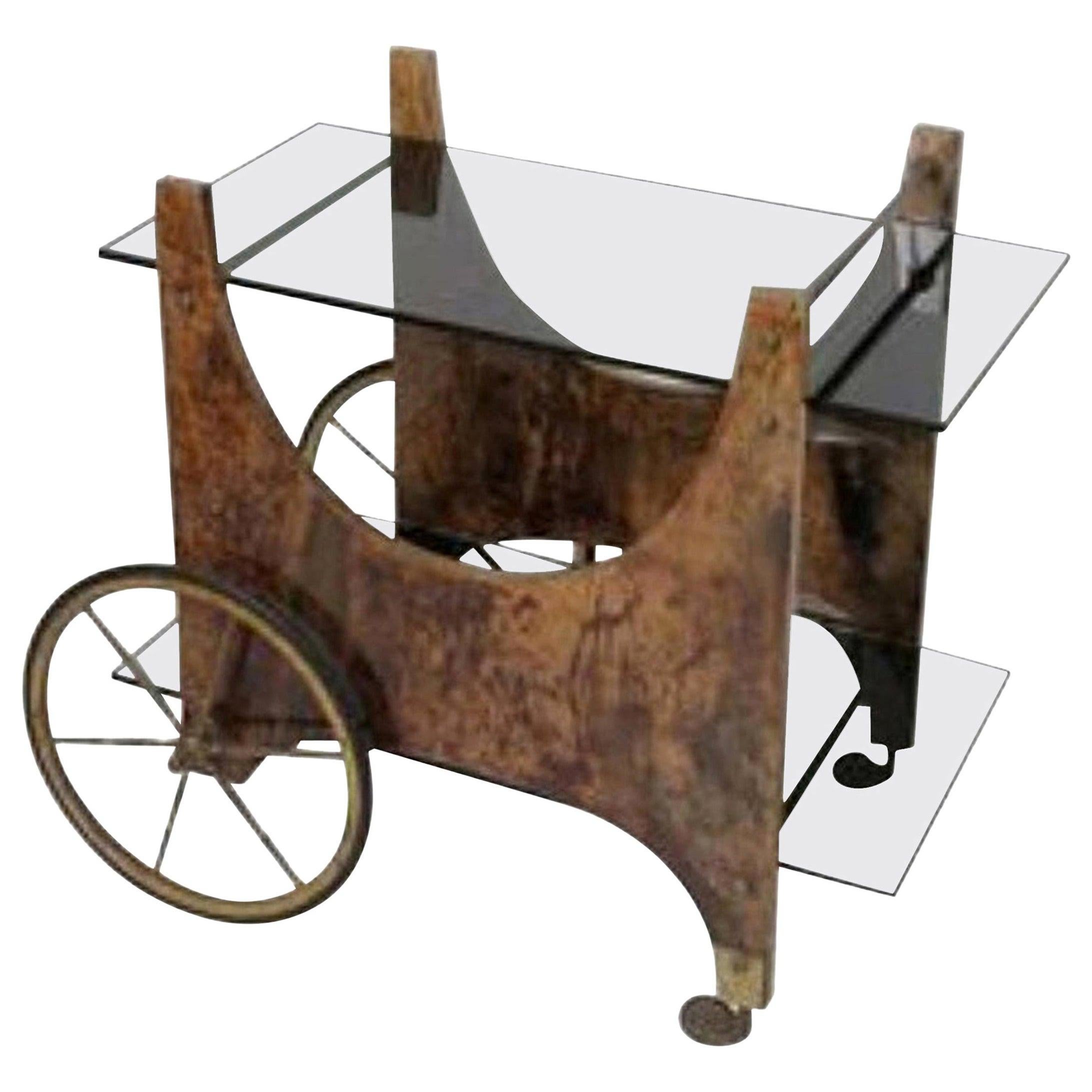 Italian Lacquered Goatskin Bar Cart or Serving Cart by Aldo Tura