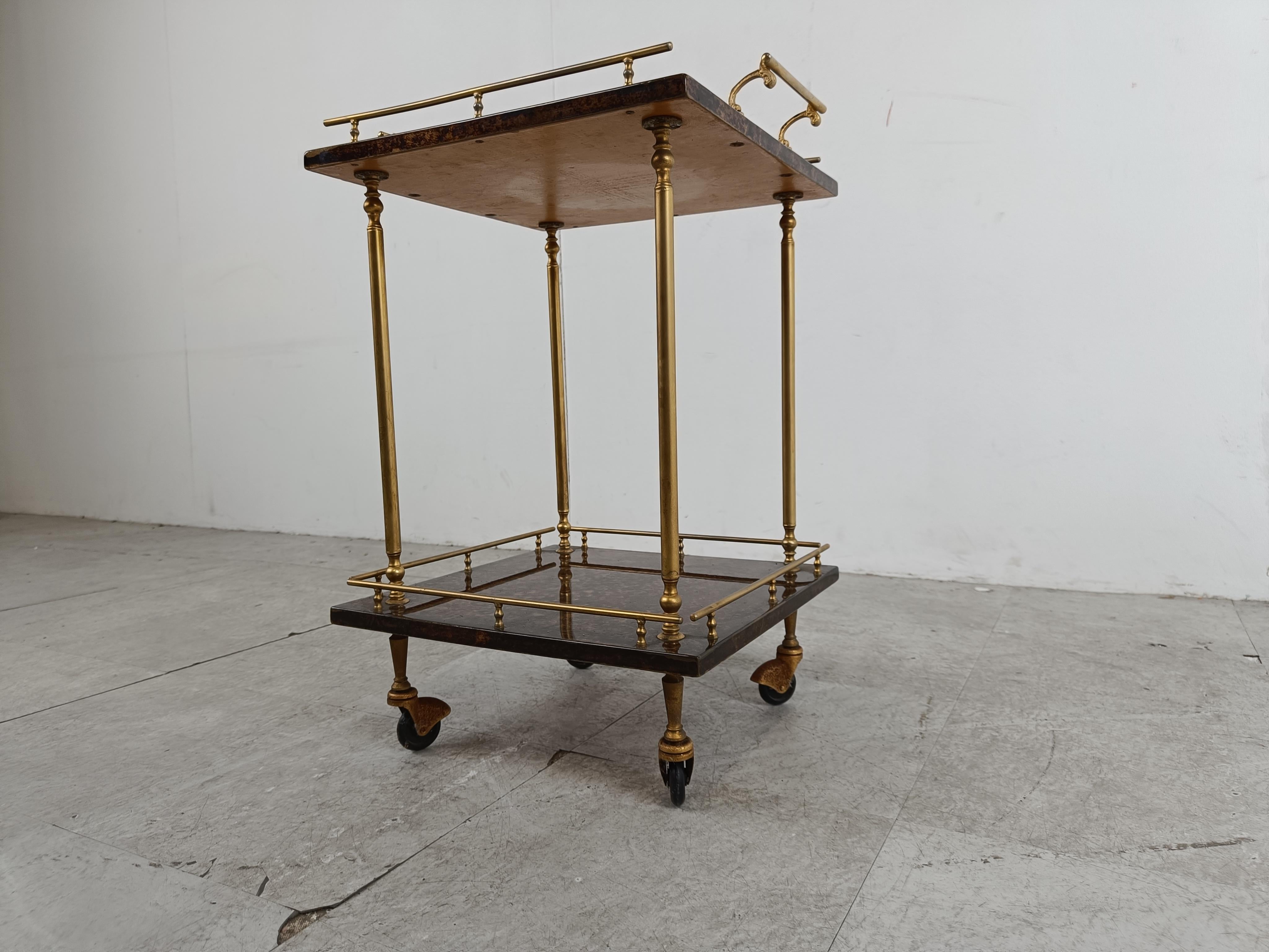 Italian Lacquered Goatskin / Parchment Serving Bar Cart by Aldo Tura, 1960s 4