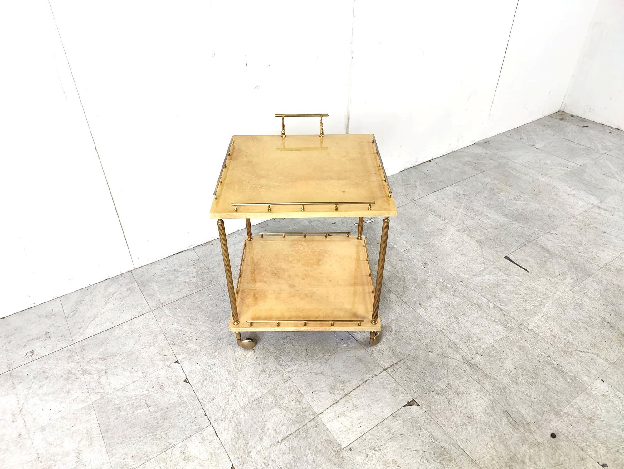 Italian Lacquered Goatskin / Parchment Serving Bar Cart by Aldo Tura, 1960s For Sale 4