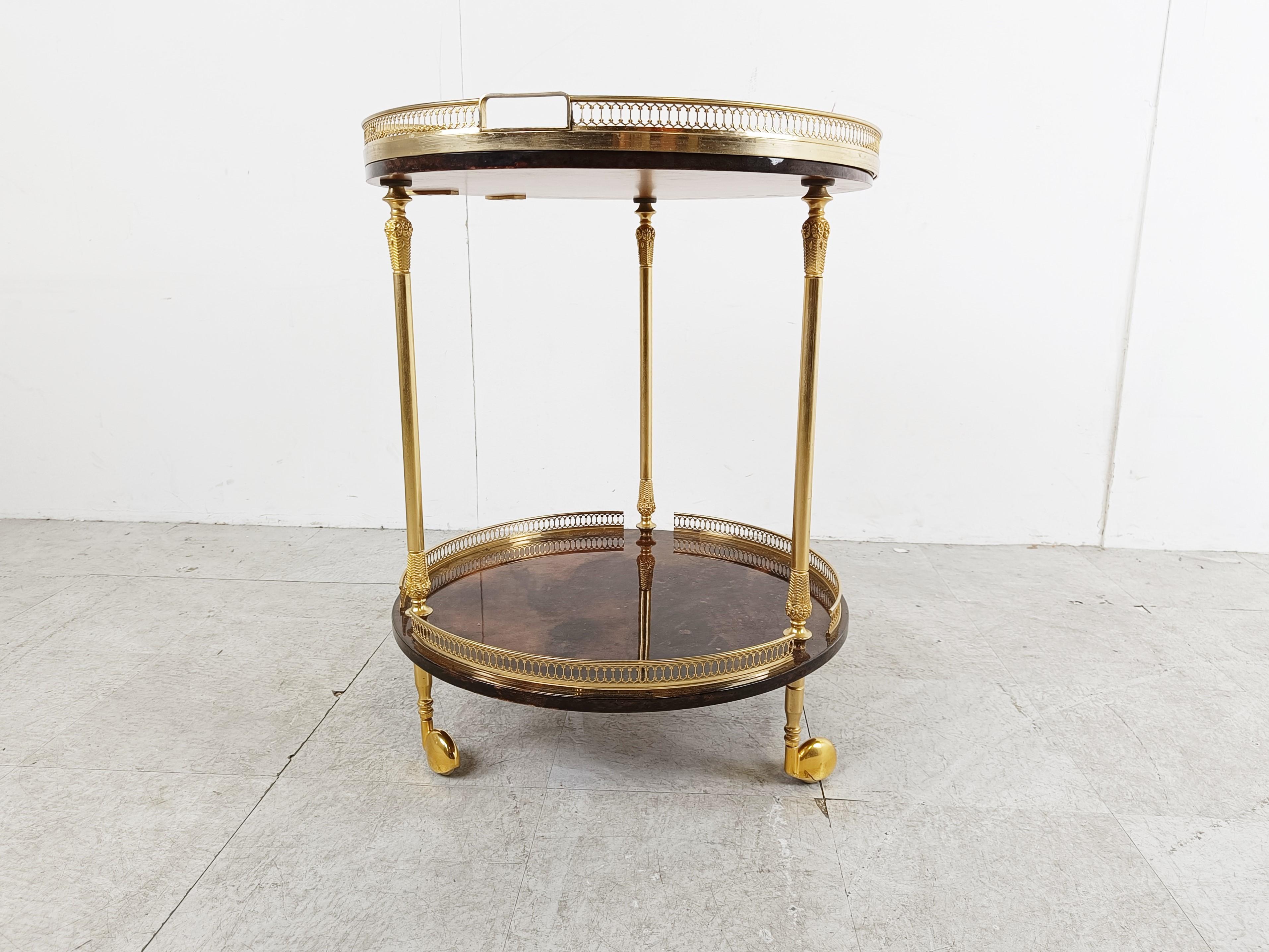 Italian Lacquered Goatskin / Parchment Serving Bar Cart by Aldo Tura, 1960s 4