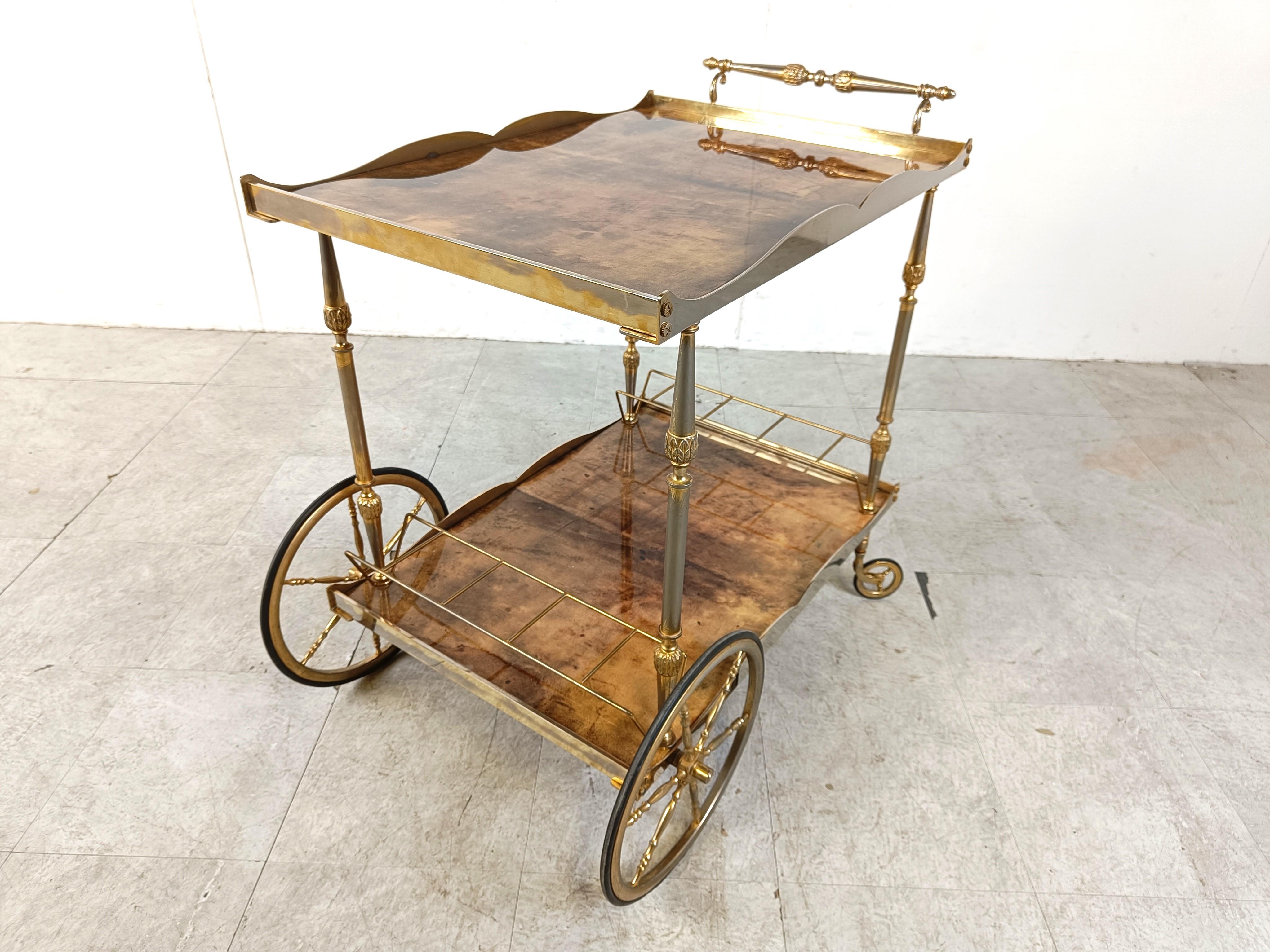 Italian Lacquered Goatskin / Parchment Serving Bar Cart by Aldo Tura, 1960s 5