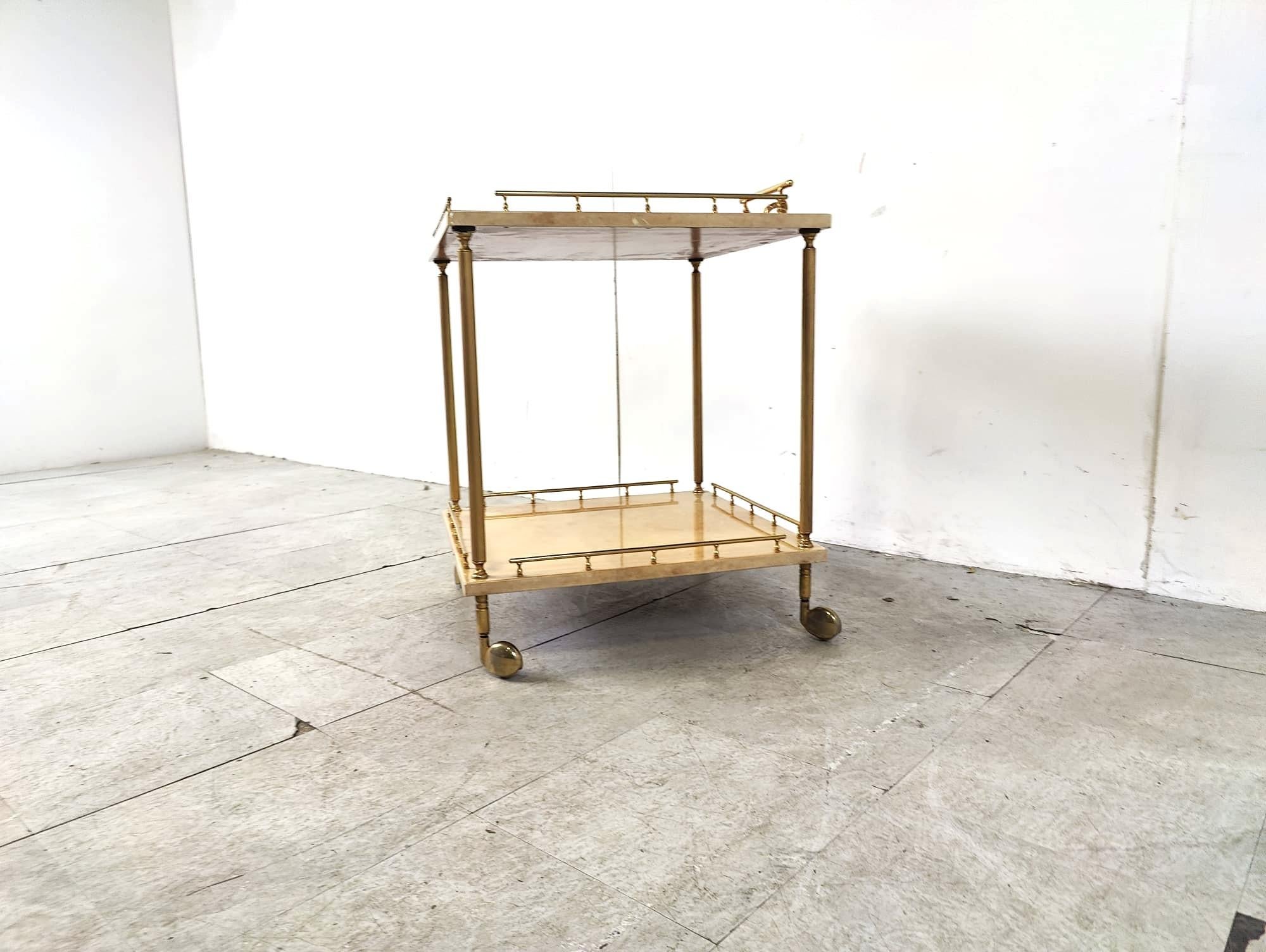 Italian Lacquered Goatskin / Parchment Serving Bar Cart by Aldo Tura, 1960s For Sale 5
