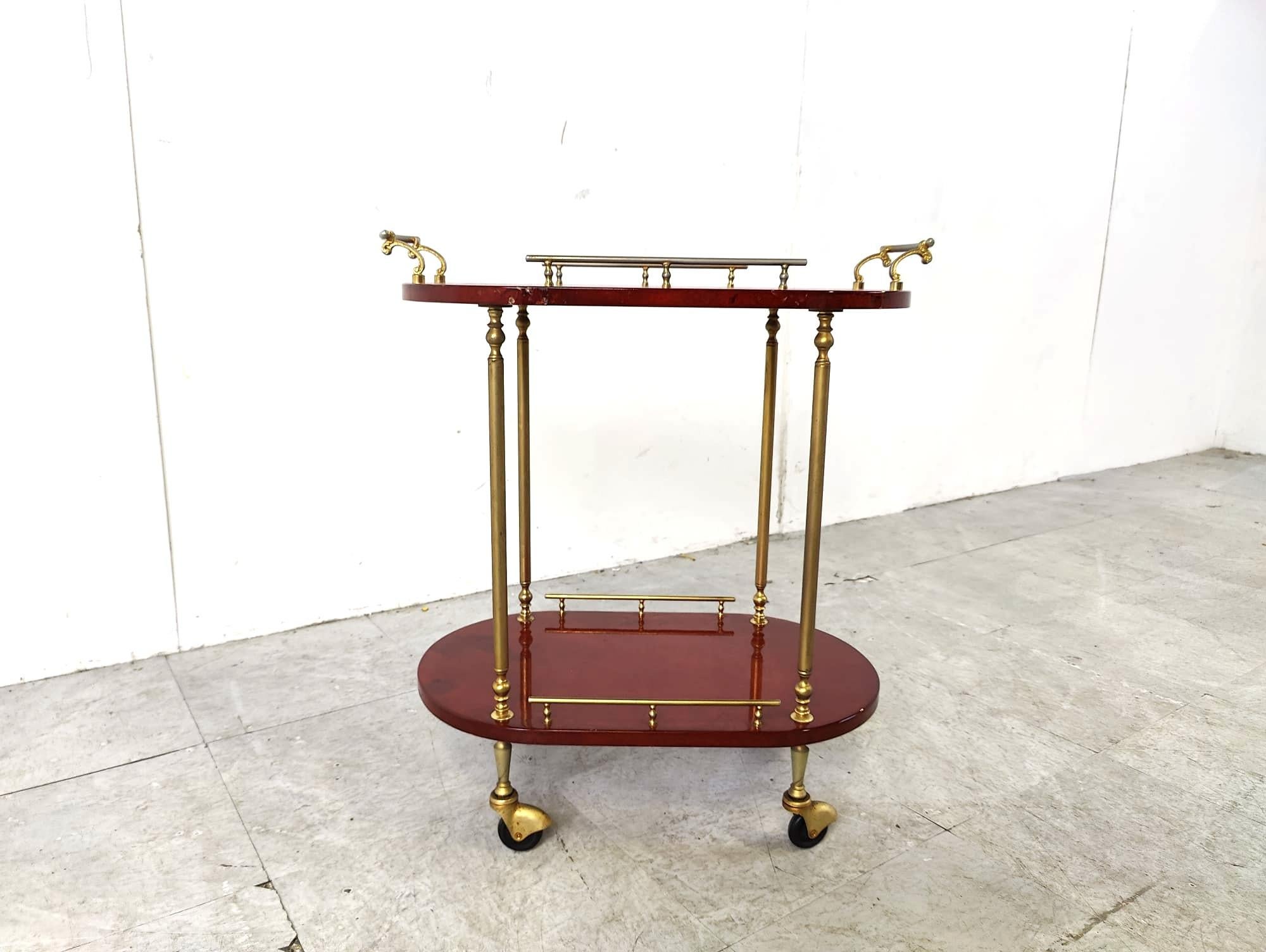 Italian Lacquered Goatskin / Parchment Serving Bar Cart by Aldo Tura, 1960s 5