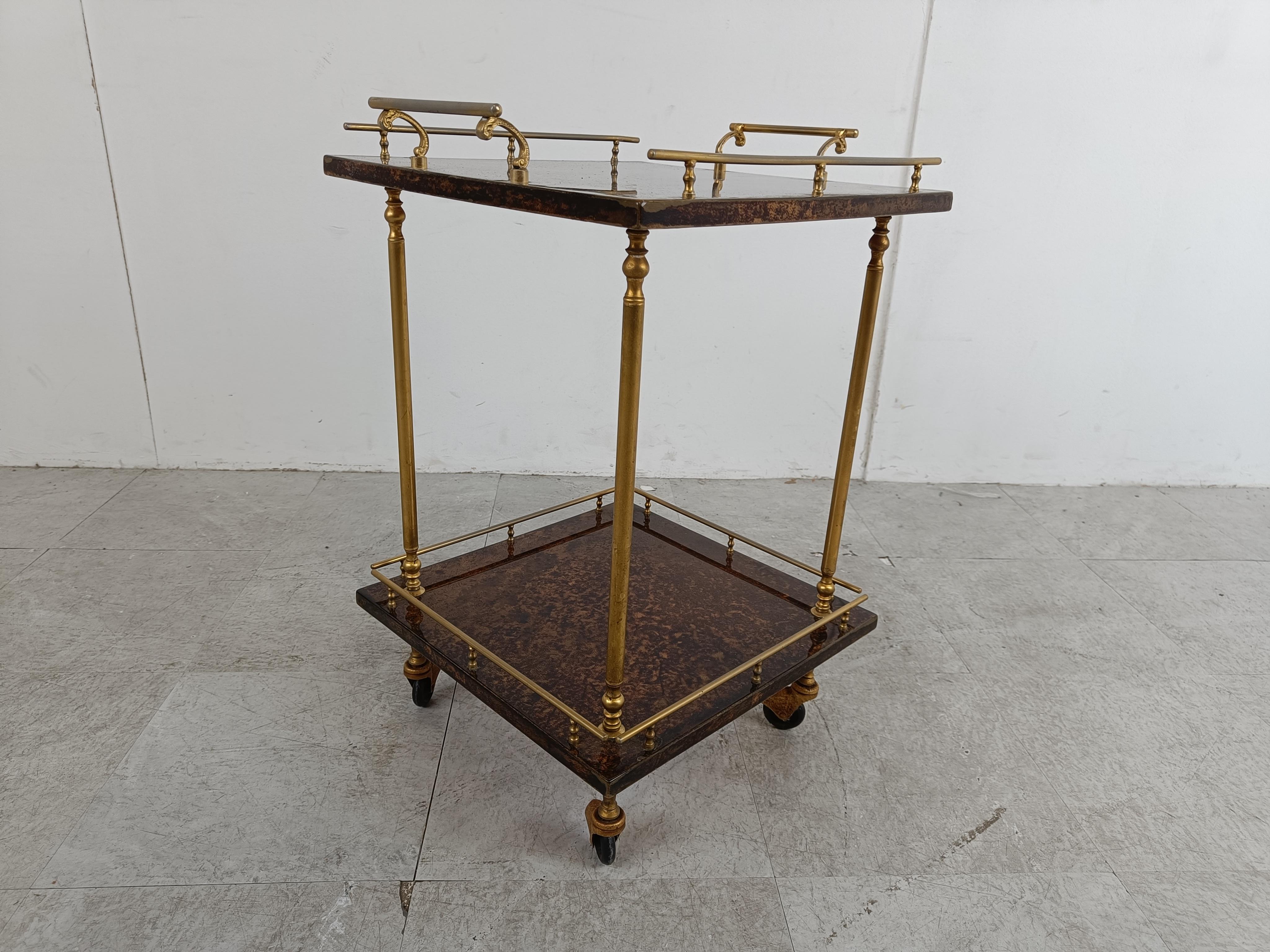 Italian Lacquered Goatskin / Parchment Serving Bar Cart by Aldo Tura, 1960s 6