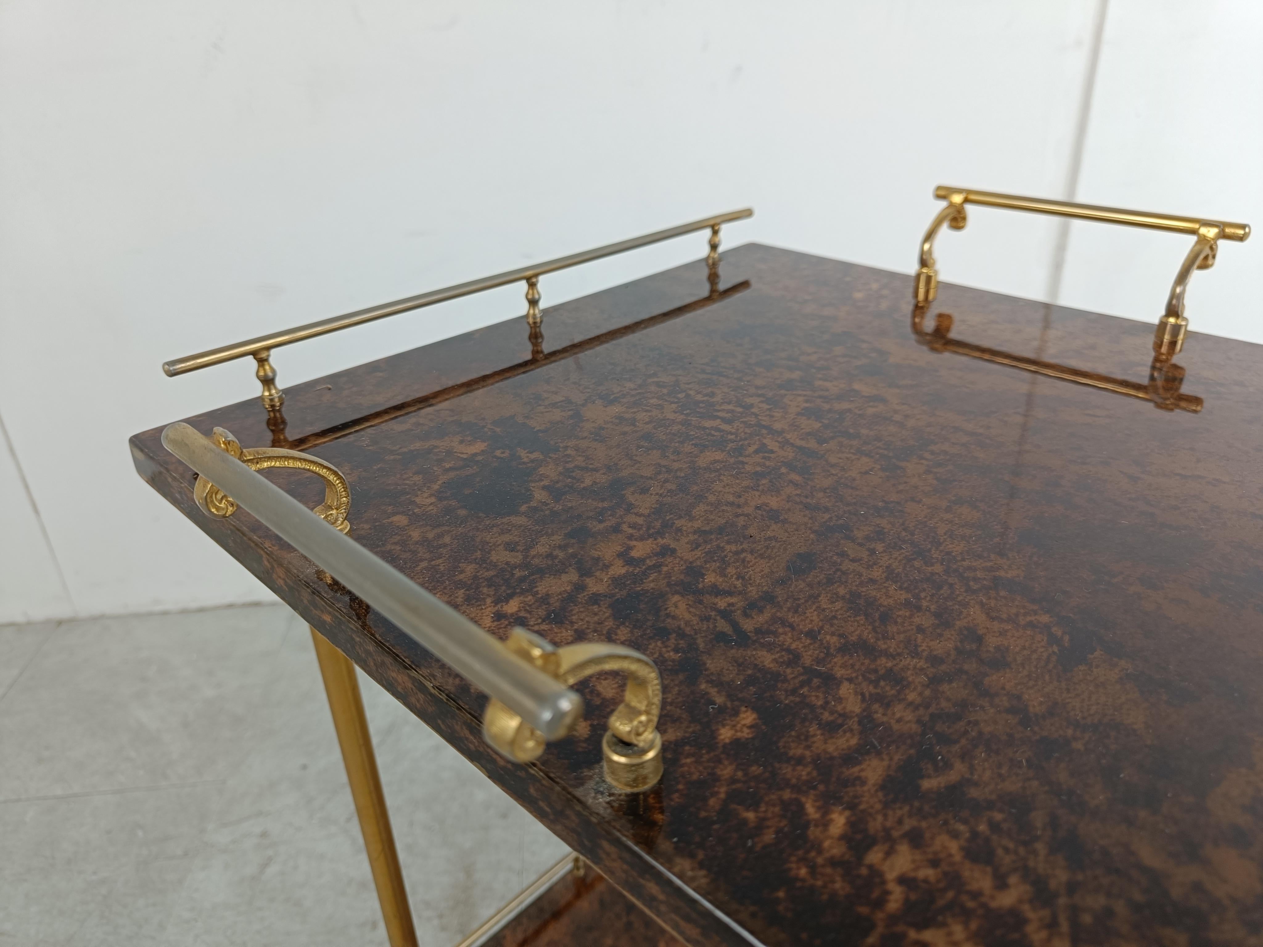 Italian Lacquered Goatskin / Parchment Serving Bar Cart by Aldo Tura, 1960s 7