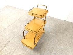 Italian Lacquered Goatskin / Parchment Serving Bar Cart by Aldo Tura, 1960s