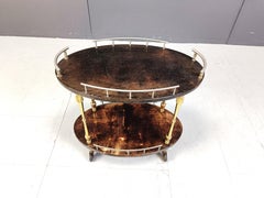 Italian Lacquered Goatskin / Parchment Serving Bar Cart by Aldo Tura, 1960s
