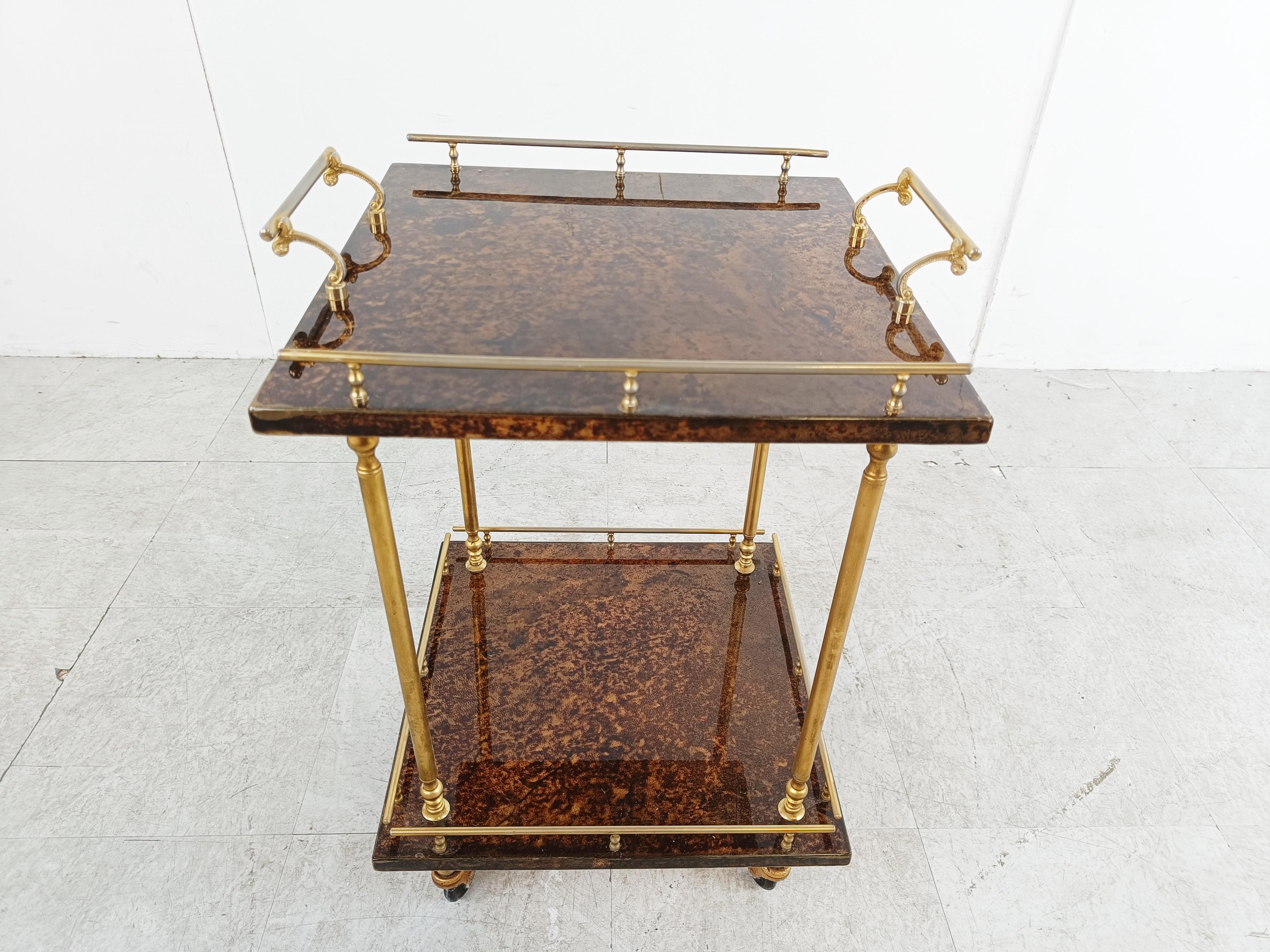 Neoclassical Italian Lacquered Goatskin / Parchment Serving Bar Cart by Aldo Tura, 1960s