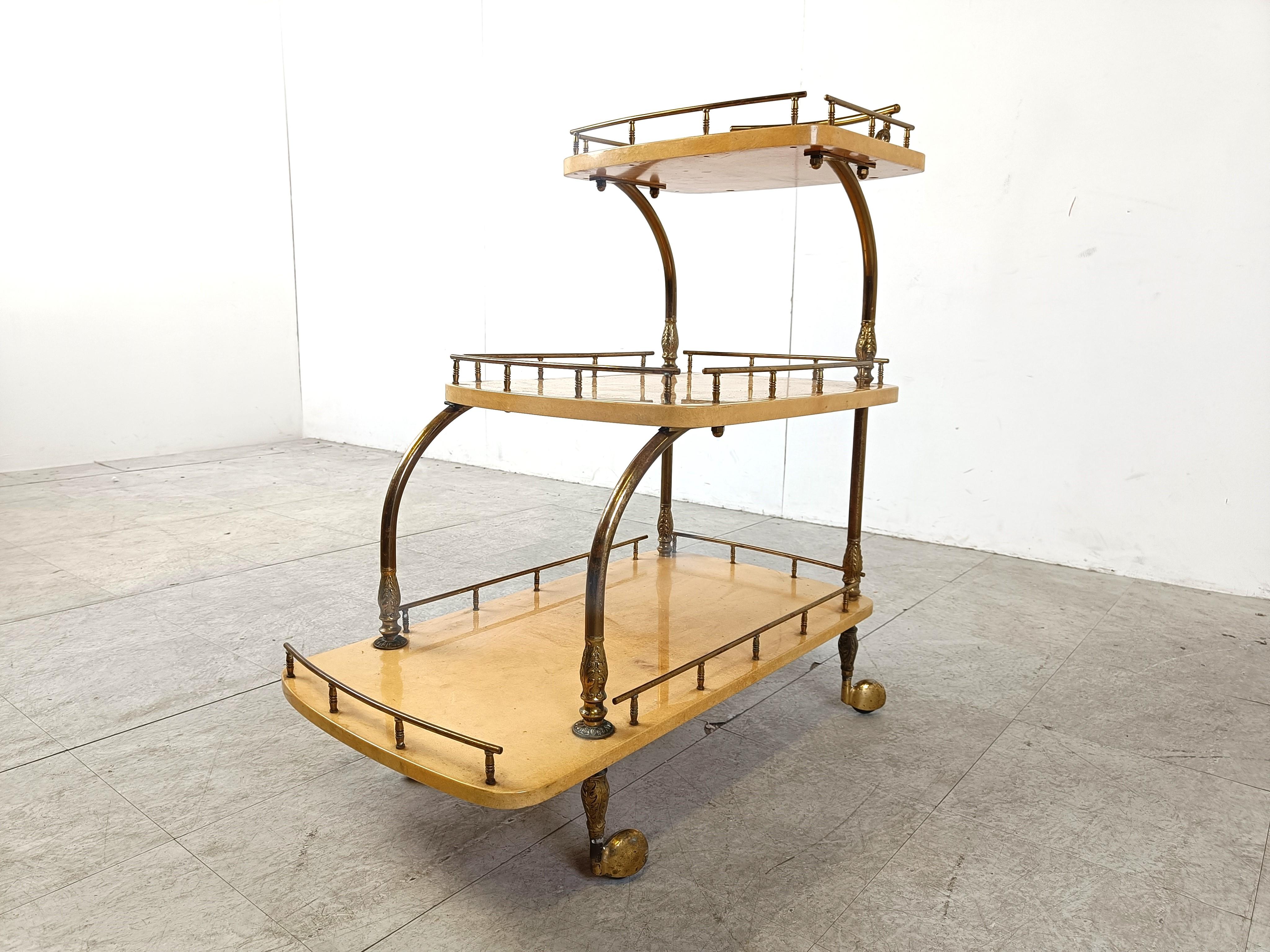 Mid-Century Modern Italian Lacquered Goatskin / Parchment Serving Bar Cart by Aldo Tura, 1960s For Sale