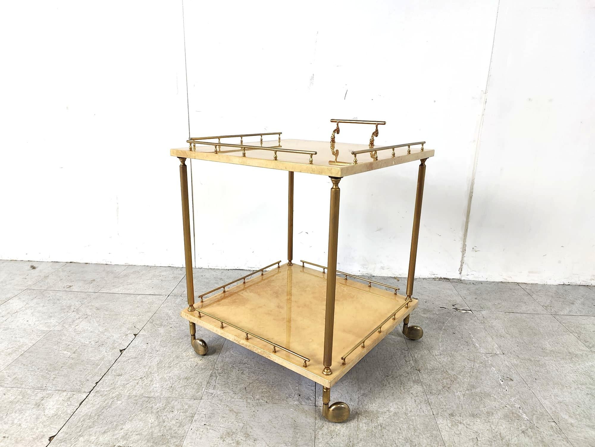 Neoclassical Italian Lacquered Goatskin / Parchment Serving Bar Cart by Aldo Tura, 1960s For Sale
