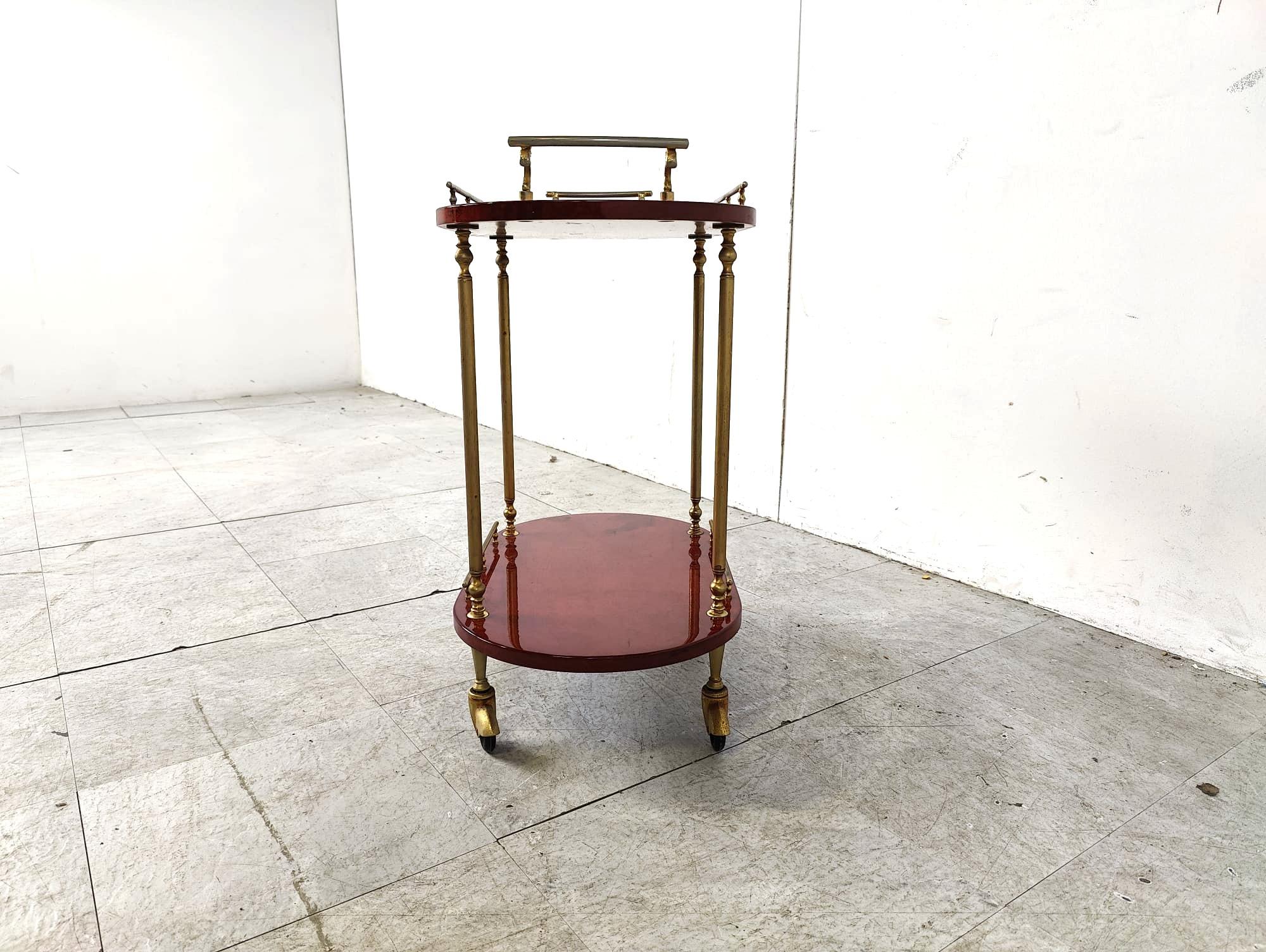 Hollywood Regency Italian Lacquered Goatskin / Parchment Serving Bar Cart by Aldo Tura, 1960s For Sale