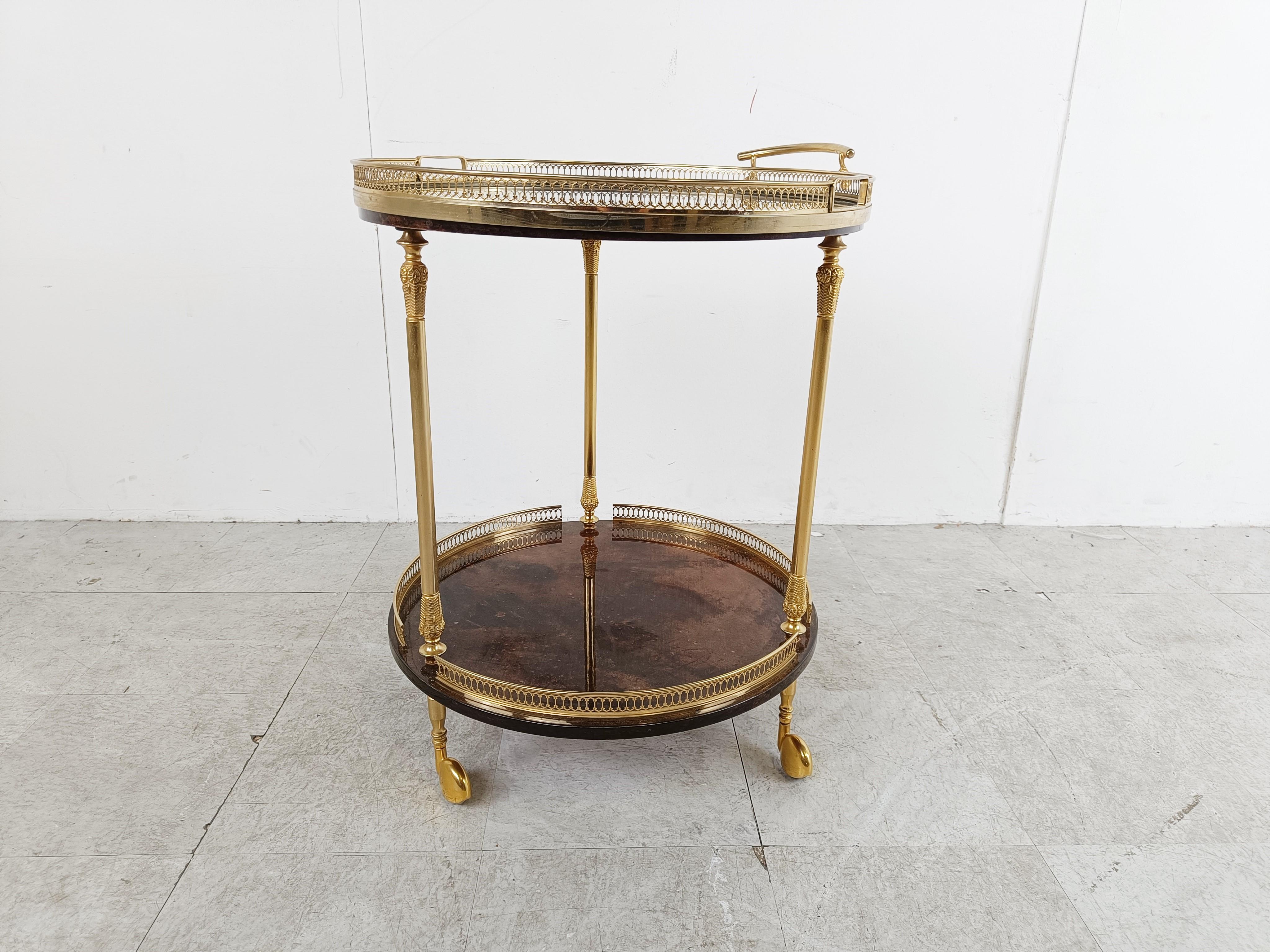 Hollywood Regency Italian Lacquered Goatskin / Parchment Serving Bar Cart by Aldo Tura, 1960s