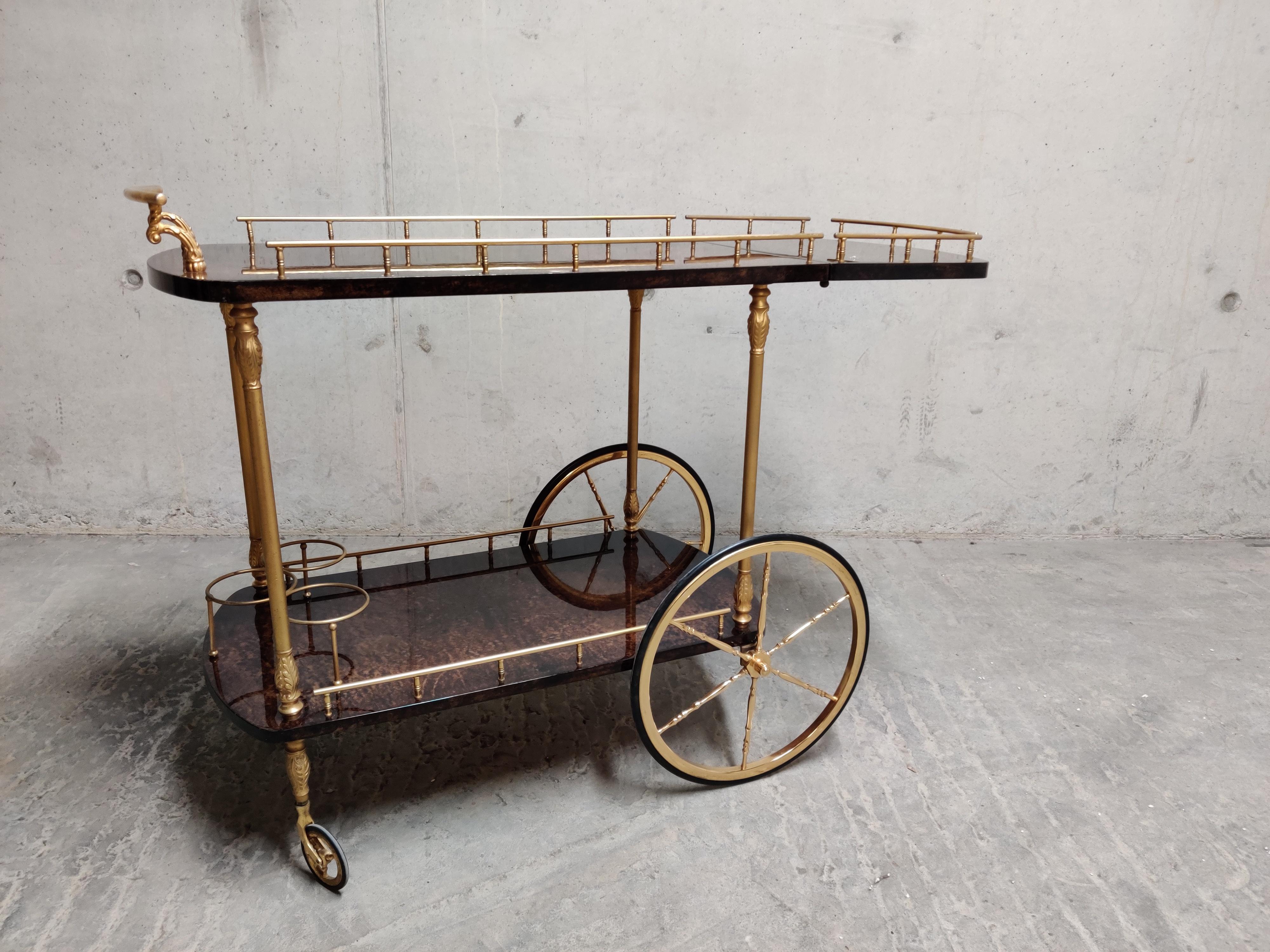 Mid-20th Century Italian Lacquered Goatskin / Parchment Serving Bar Cart by Aldo Tura, 1960s