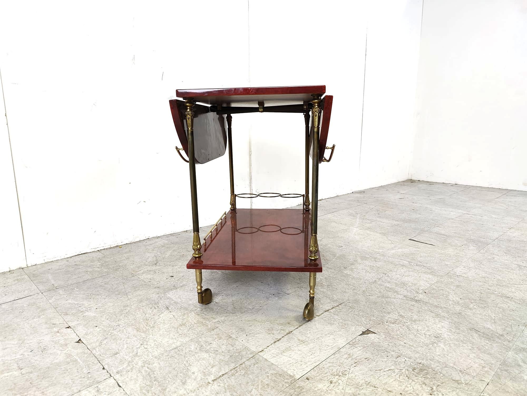 Mid-20th Century Italian Lacquered Goatskin / Parchment Serving Bar Cart by Aldo Tura, 1960s For Sale