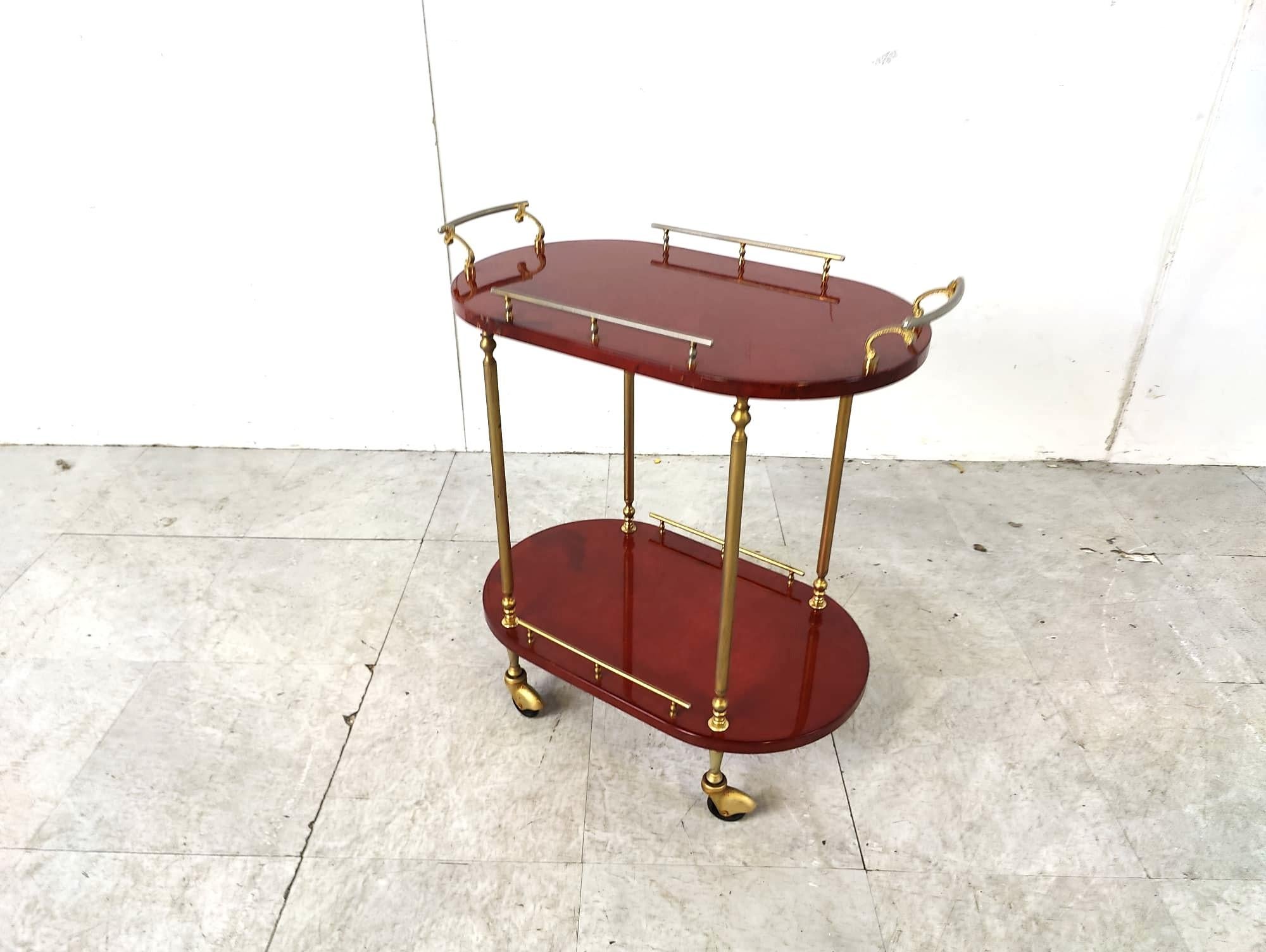 Mid-20th Century Italian Lacquered Goatskin / Parchment Serving Bar Cart by Aldo Tura, 1960s