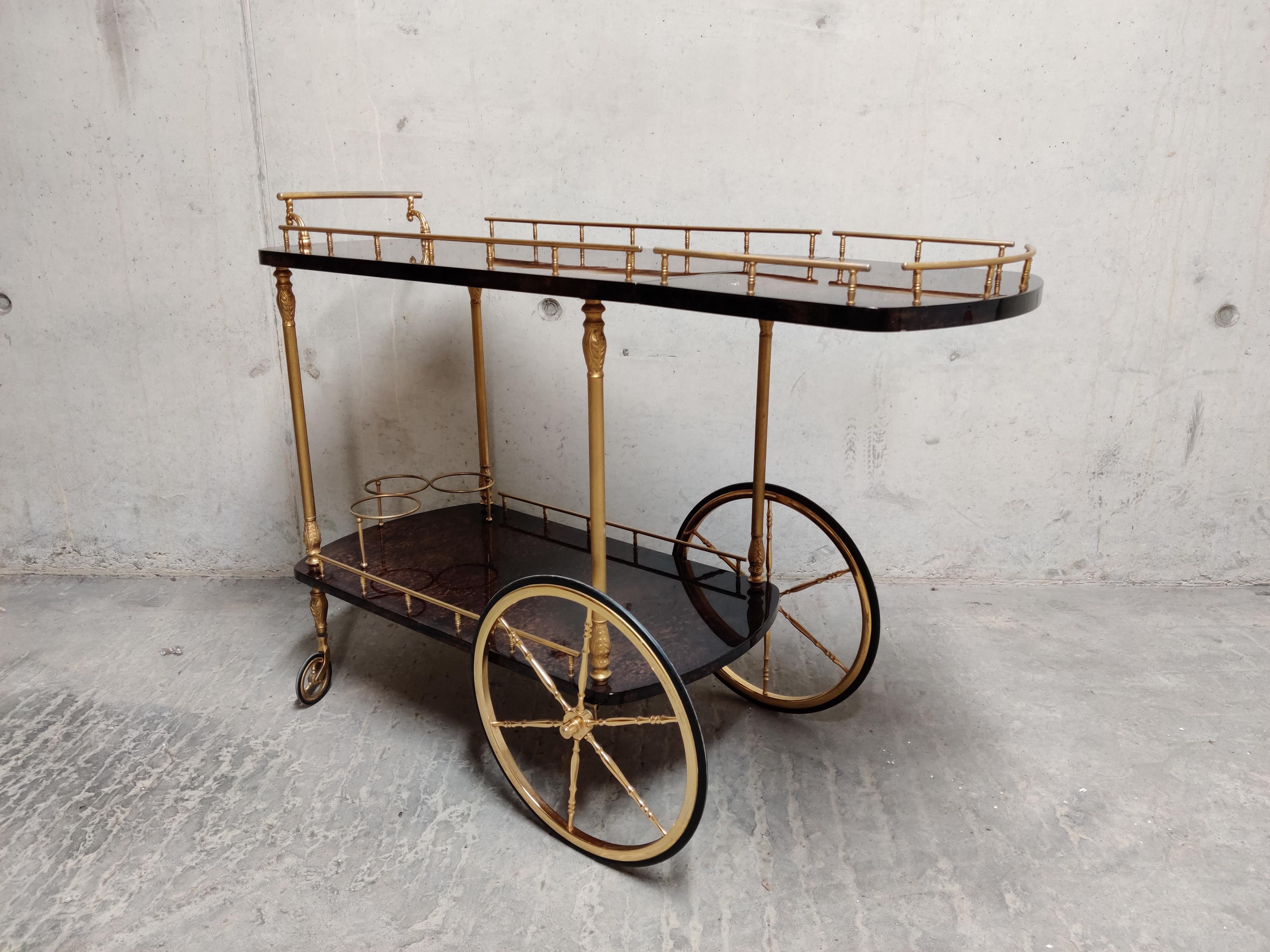 Wood Italian Lacquered Goatskin / Parchment Serving Bar Cart by Aldo Tura, 1960s